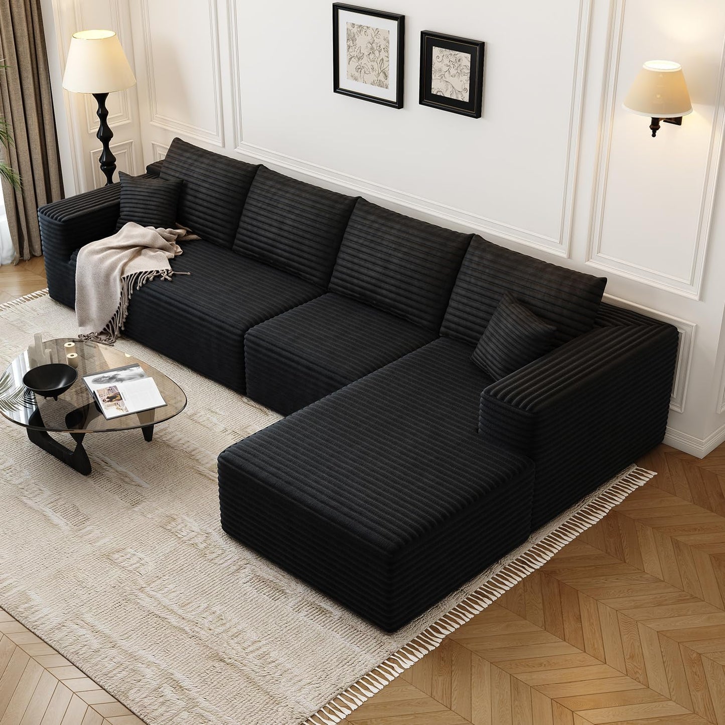 107.5 inch Cloud Modular Sectional Sofa with L-Shaped Chaise Lounge, Modern Minimalist Upholstered Sofa Deep Seating Corner Sofa