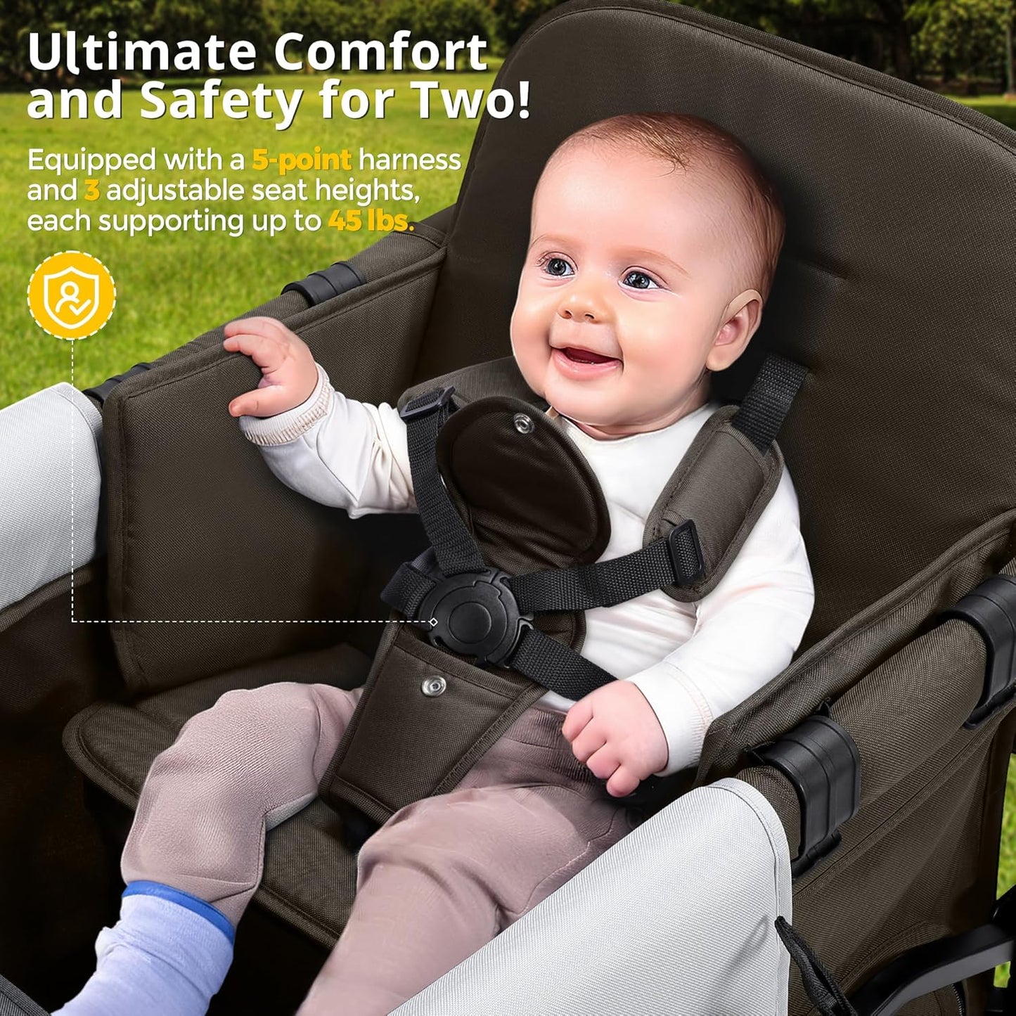 Stroller Wagon for Kids, Wagon Stroller Toddlers 2 Seaters, All-Terrain Baby Wagon Outdoor with Canopy, Parent Organizer, Adjustable Handle & Pull Bar for Infants and Toddlers, Gray