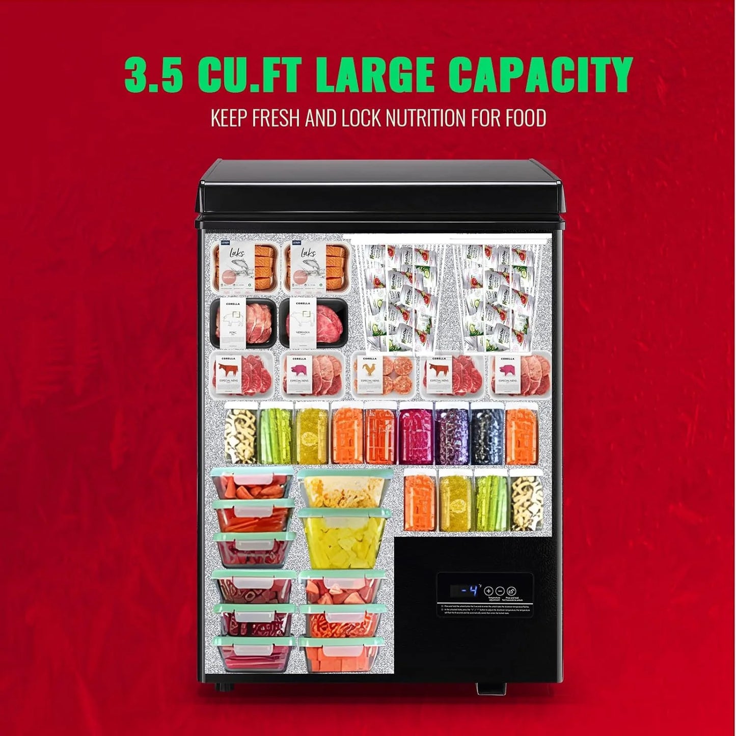 Chest Freezer 5.0Cubic Feet Deep Freezer Freestanding Freezers with 2 Removable Stainless Steel Basket, Mini Freezer Top Open Door Compact Freezer with Electronic Control 41℉ to -15℉BLACK