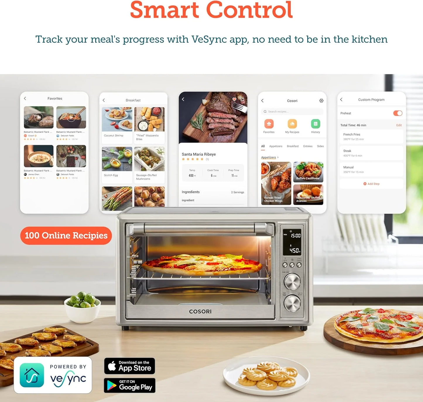 Air Fryer Toaster Oven Combo 13-in-1, 32Qt APP & Voice Control Convection Oven Countertop, Bake, Broil, Roast, Dehydrate, Sous Vide, 134 Recipes & 4 Accessories, Black, Stainless Steel