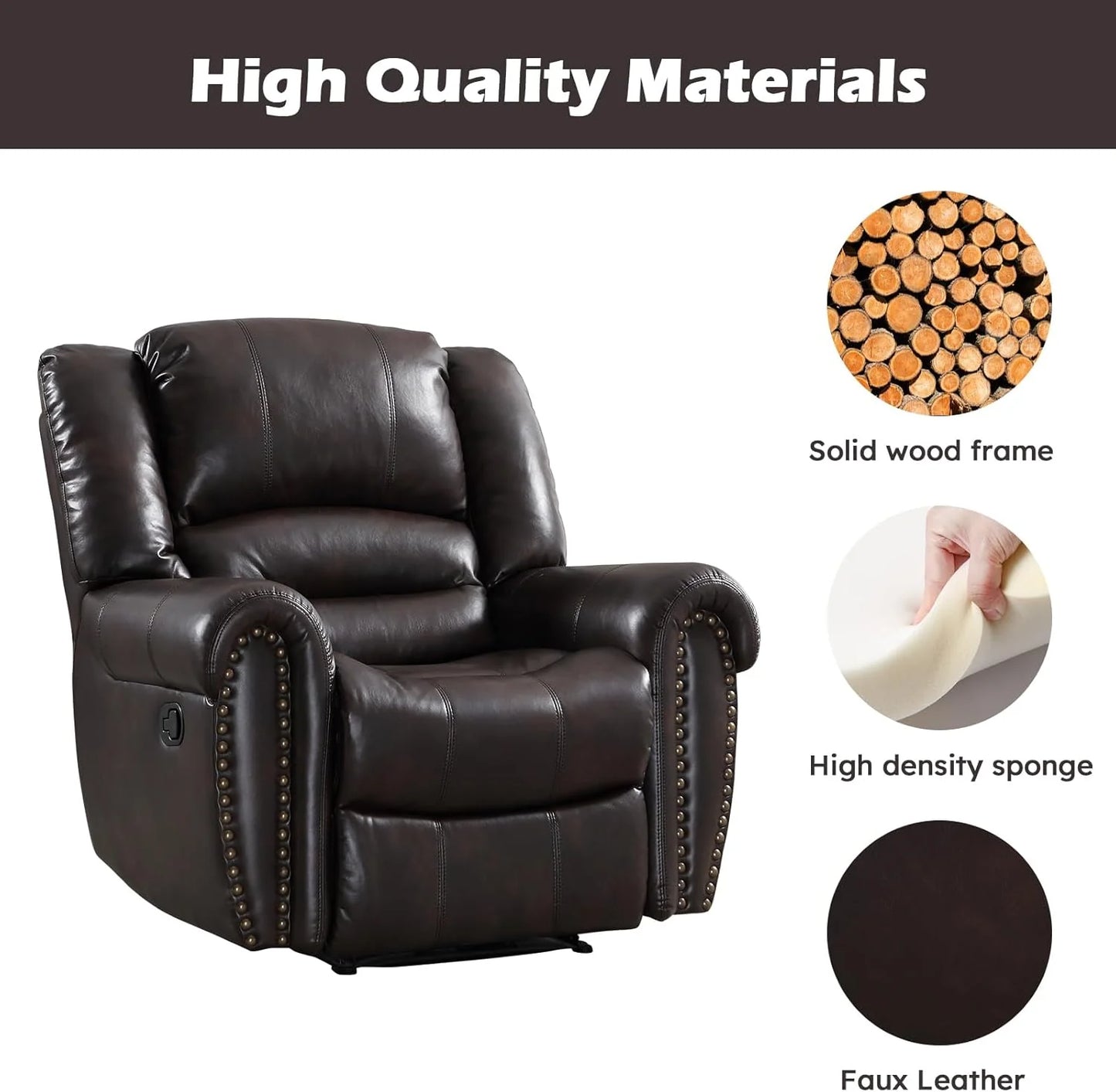 Leather recliner, classic traditional manual recliner, single sofa for living room