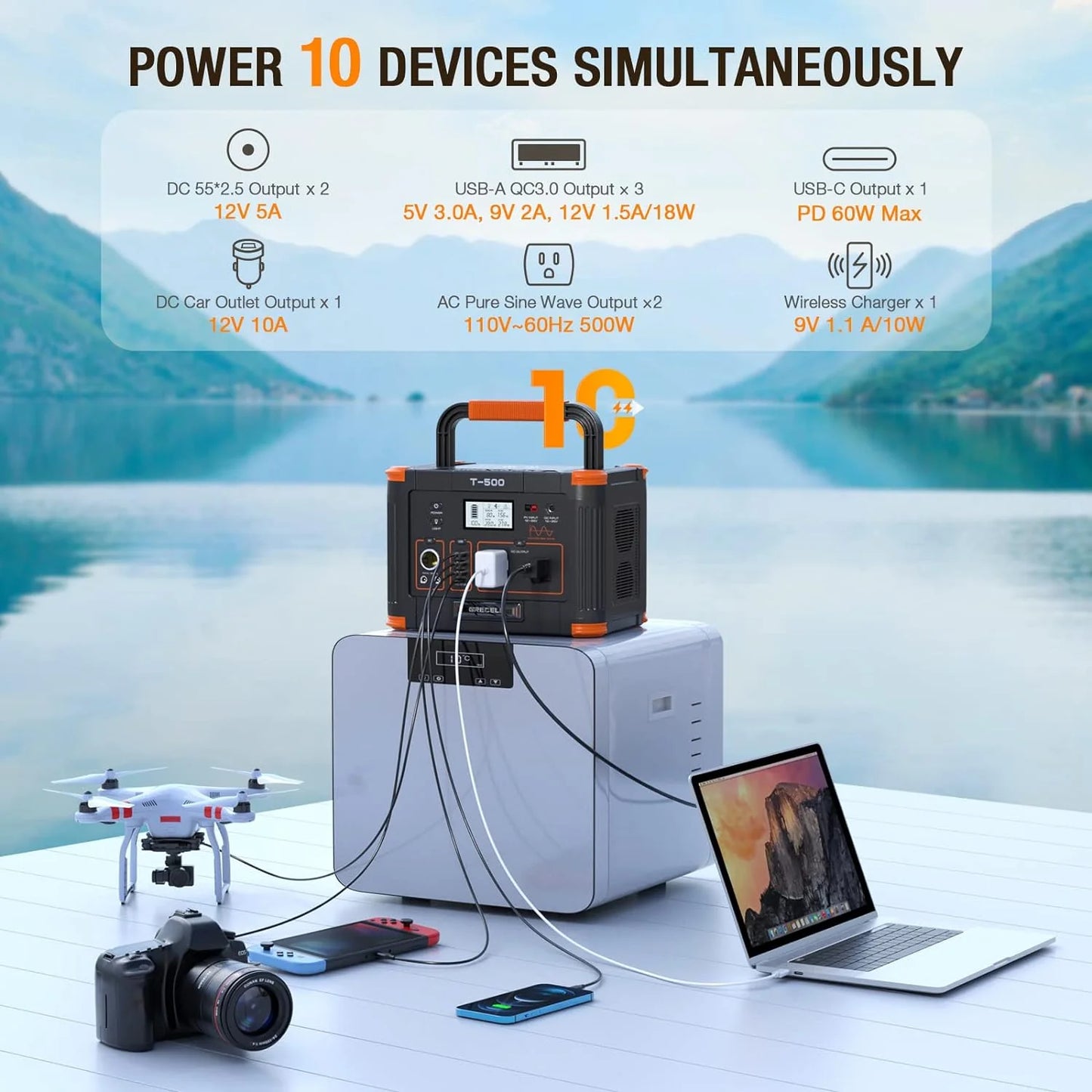 Portable Power Station 300W (Peak 600W),230.88Wh Solar Generator with 60W USB-C PD Output, 110V Pure Sine Wave AC Outlet Backup Lithium Battery for Outdoors Camping Travel Home Blackout