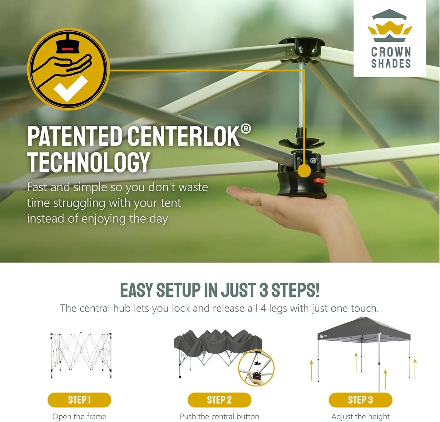 10x10 Pop-Up Awning - One-Click Installation Beach Tent - Outdoor Sunshade Silver Coated Top, 3 Heights and 4 Sand Pockets