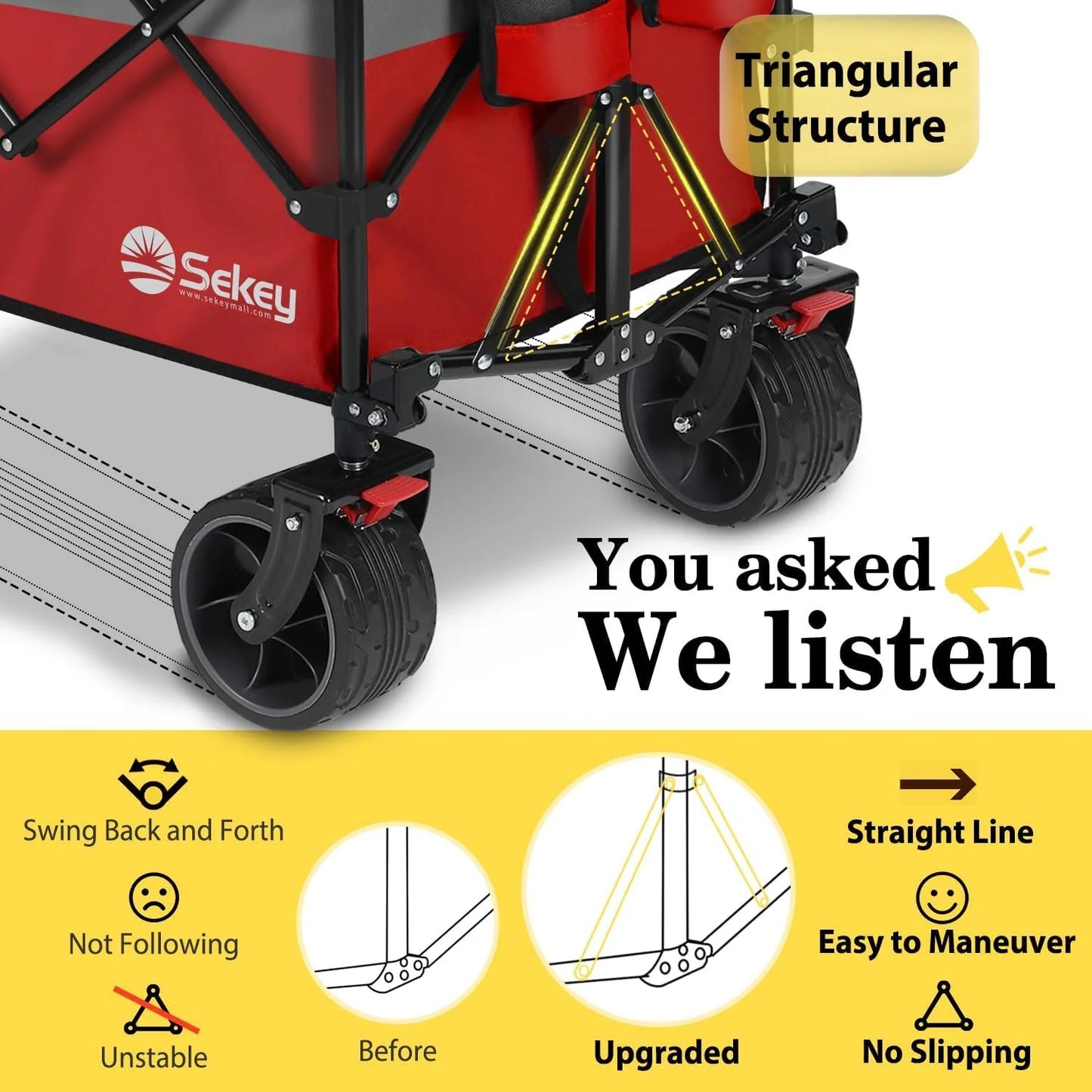 Sekey 48 Inch Long Foldable Extended Travel Cart, 440 Lbs Load Capacity, Heavy Duty 300 Liter Folding Multi-Purpose Garden Cart