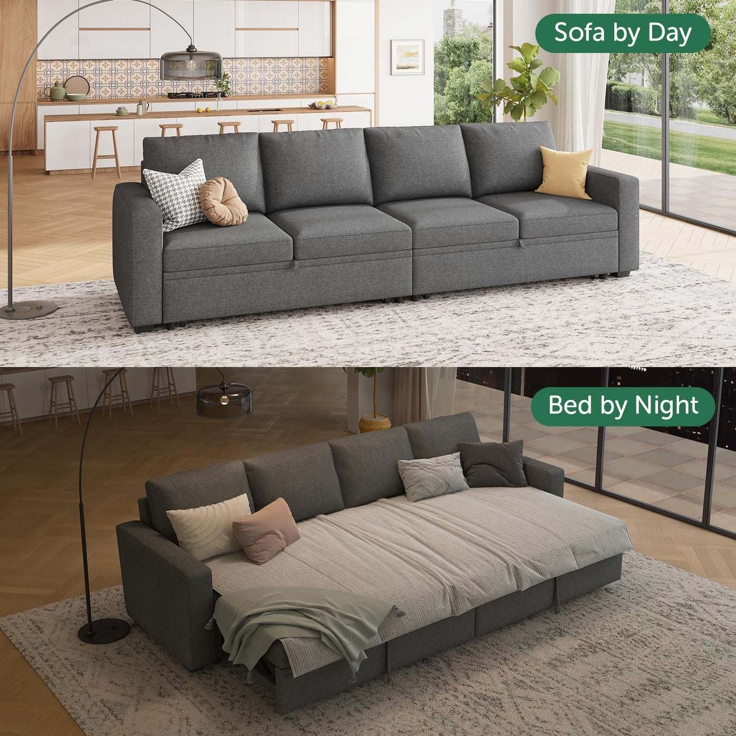 HONBAY Modular Sectional Sleeper Sofa with Pull Out Bed, L Shaped Couch with Storage Seat, Convertible Sectional Couches for Living Room
