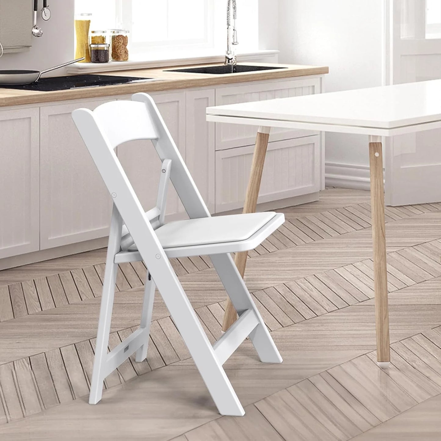 VINGLI Resin Folding Chair with Cushion Foldable Plastic Chair with Comfortable Cushioned Seat