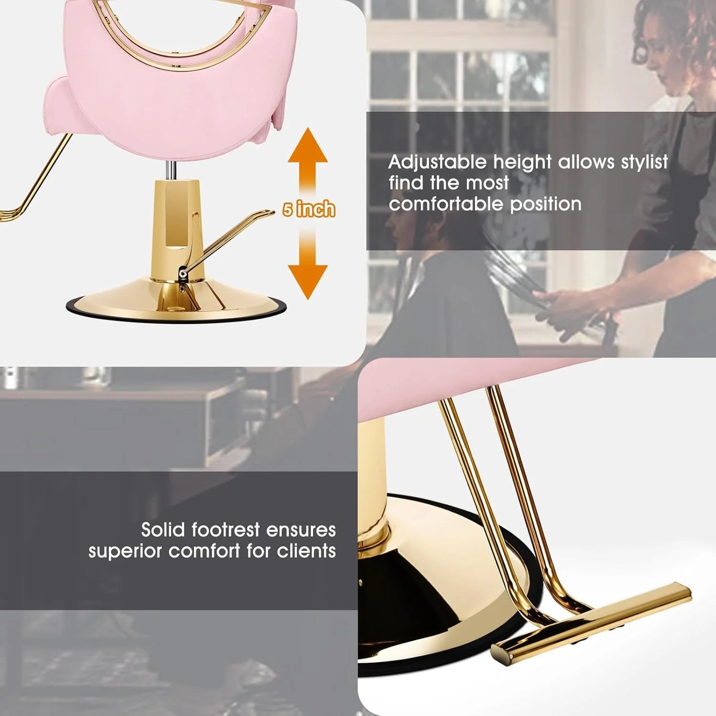 Artist Hand Salon Chair Reclining Barber Chair Oversized Hydraulic Pump Heavy Duty Hair Salon Chair 360 Degree Swivel Hair Chair for Hair Stylist, Beauty Spa Equipment Max Load 400 LBS, Black and Gold