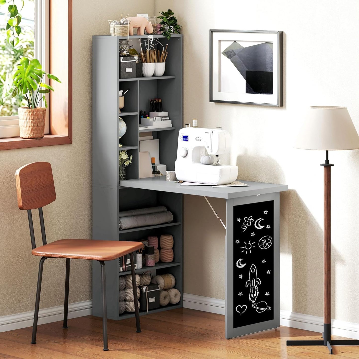 Folding convertible writing desk, wall mounted desk cabinet, multifunctional home office workstation