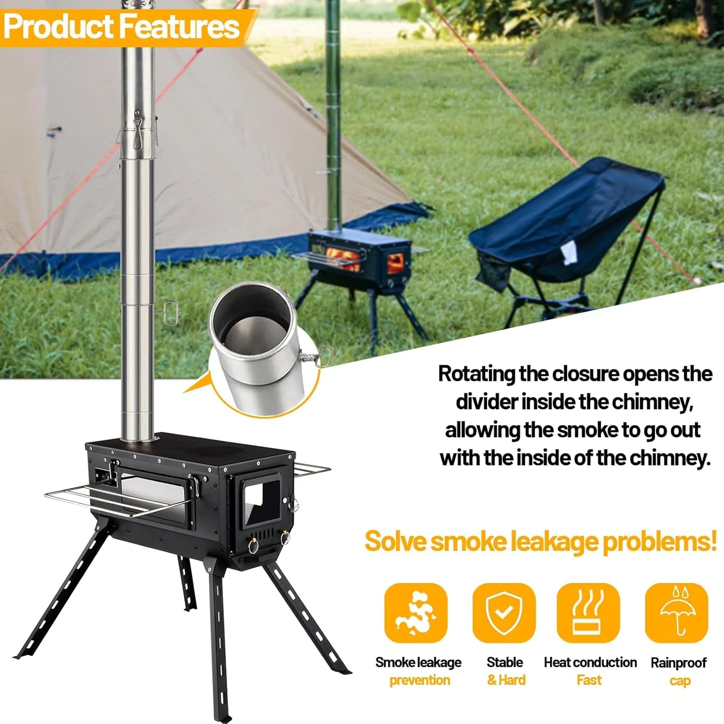 Hot Tent Stove Wood Stove, Small Wood Stove for Outdoor Heating and Cooking, Ice Fishing, Hunting