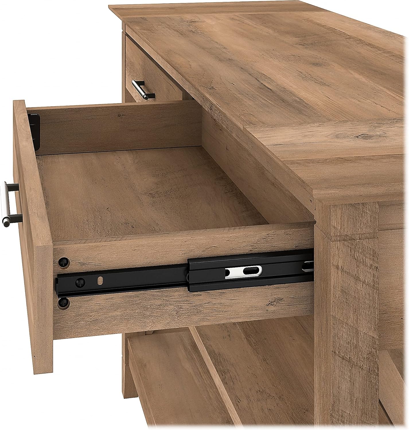 Key West Console Table with Drawers and Shelves in Linen White Oak