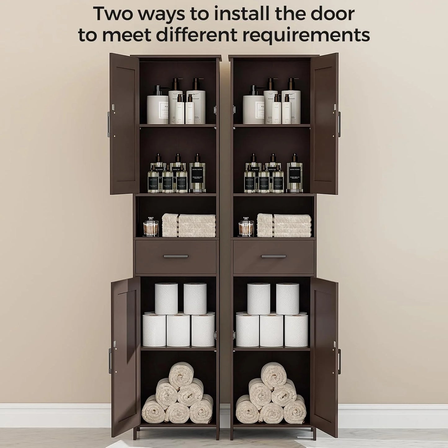 Homhedy 67" H Tall Bathroom Storage Cabinet with 2 Barn Doors and 1 Drawer, Narrow Storage Unit, Adjustable Shelves, Floor Cabinet for Bathroom, Living Room, Entryway, Kitchen, White, (15.7" W)