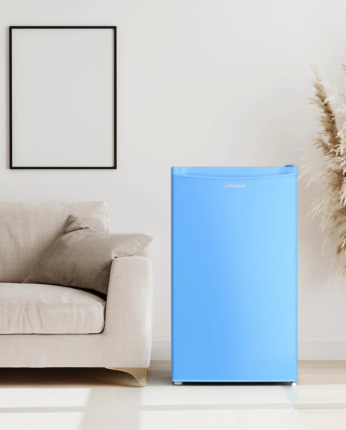 Upstreman 3.2 Cu.Ft Mini Fridge with Freezer, Single Door Mini Fridge, Dorm Fridge, Adjustable Thermostat, Mini Refrigerator for Bedroom, Office, Dorm, Black-BR321