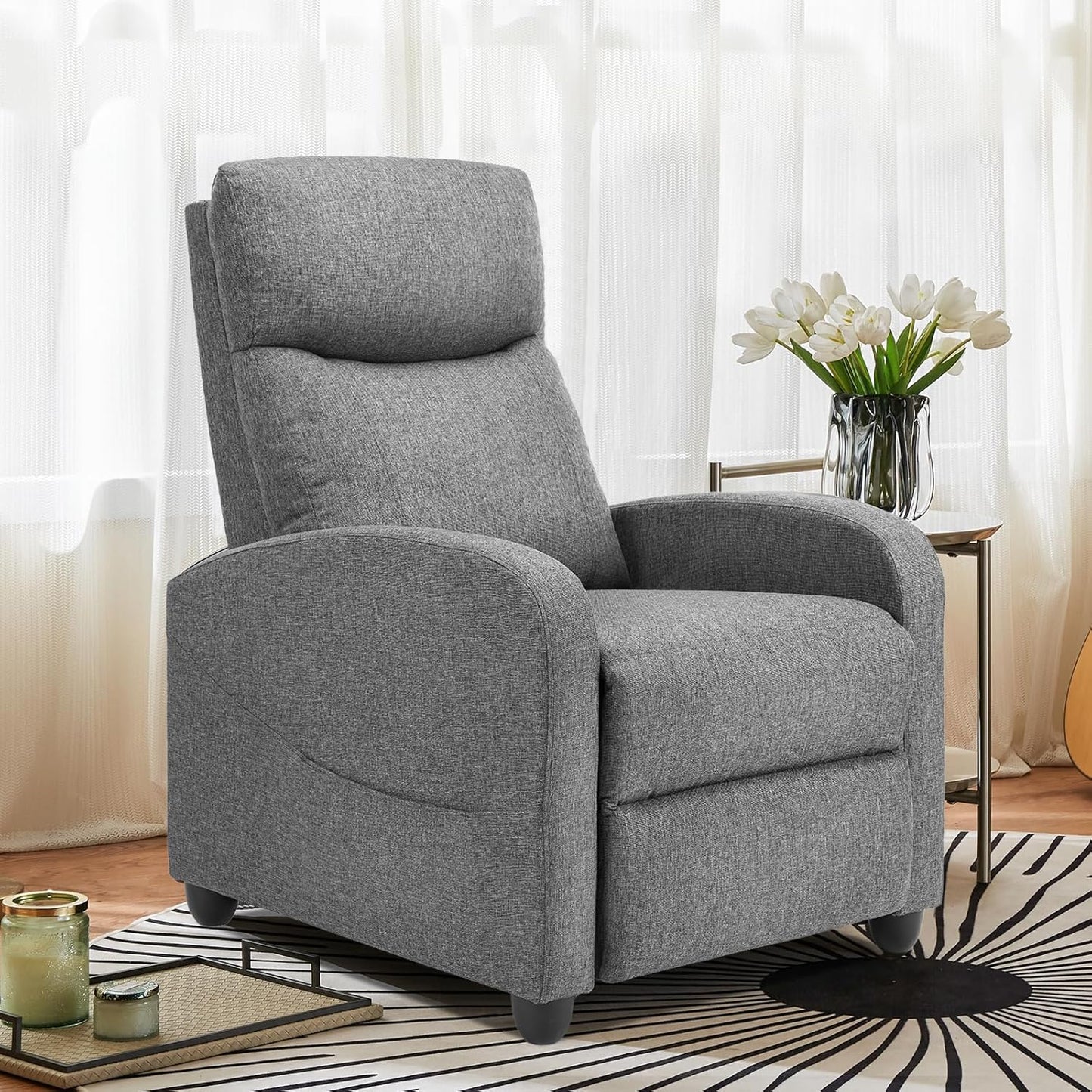 Swivel high-back rocking chair with footrest, padded glider baby chair with comfortable deep seat