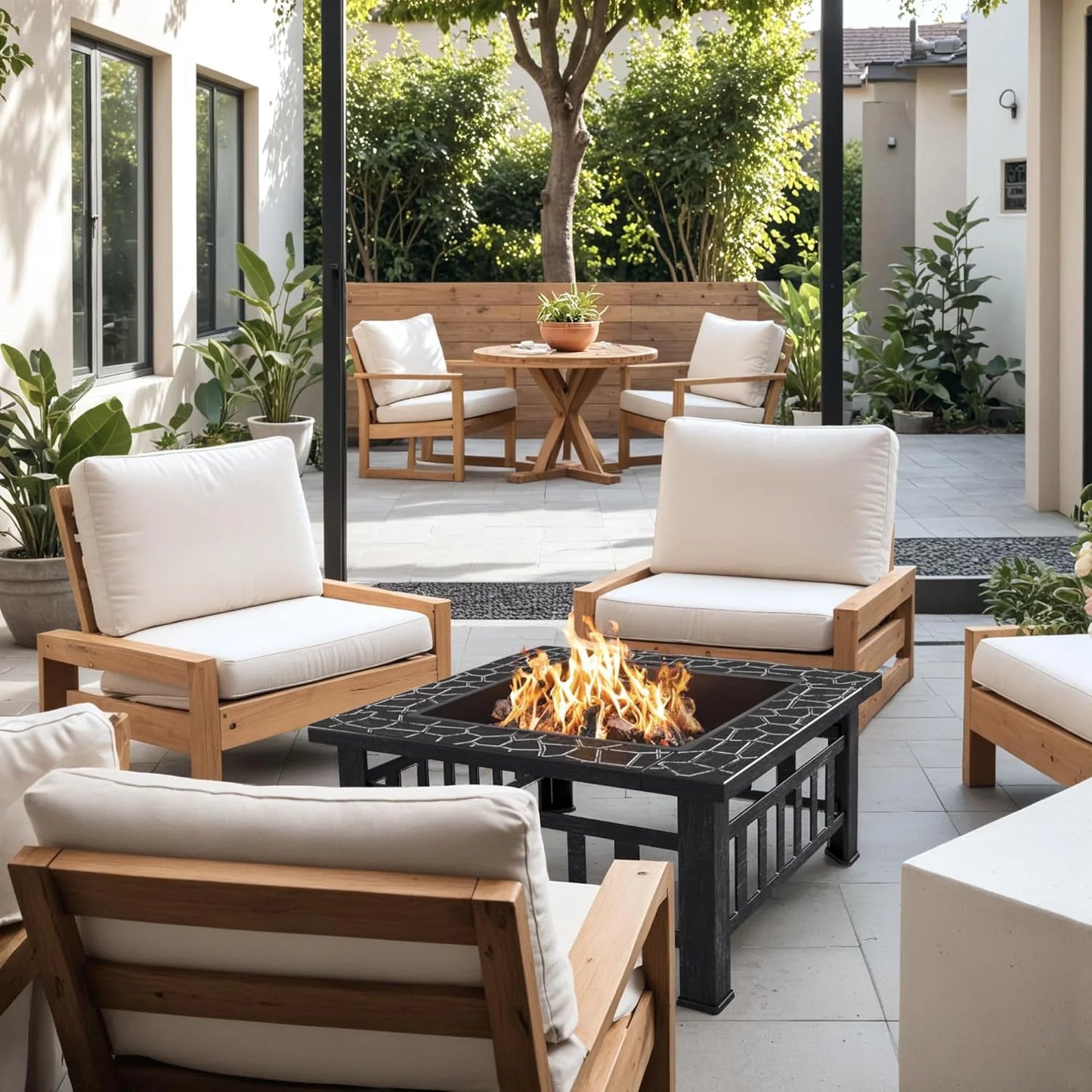 Devoko Outdoor Fire Pit, 32 Inch Firepit Table Metal Outdoor Fireplaces with Waterproof Cover for Outside Patio Camping