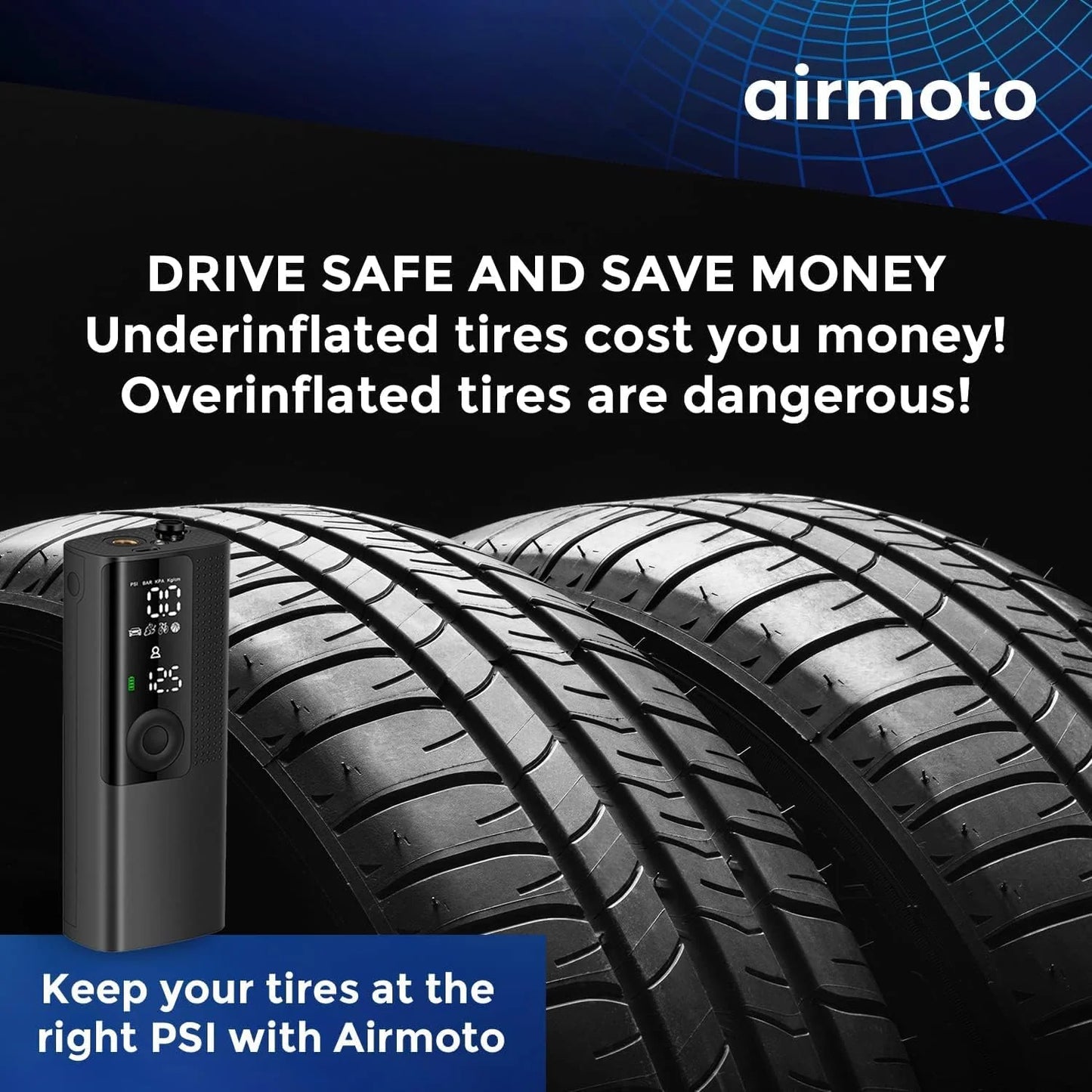 Airmoto Tire Inflator Portable Air Compressor Car Tire Air Pump with Digital Pressure Gauge, LED Light and Auto Shutoff