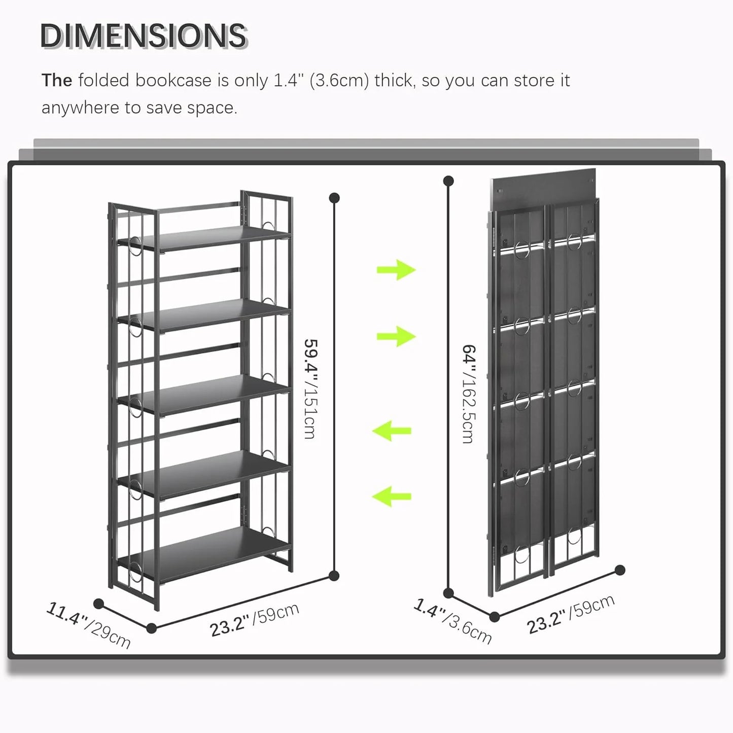 5 Tiers No Assembly Book Shelves 51.2" H Folding Bookshelf Bookcase