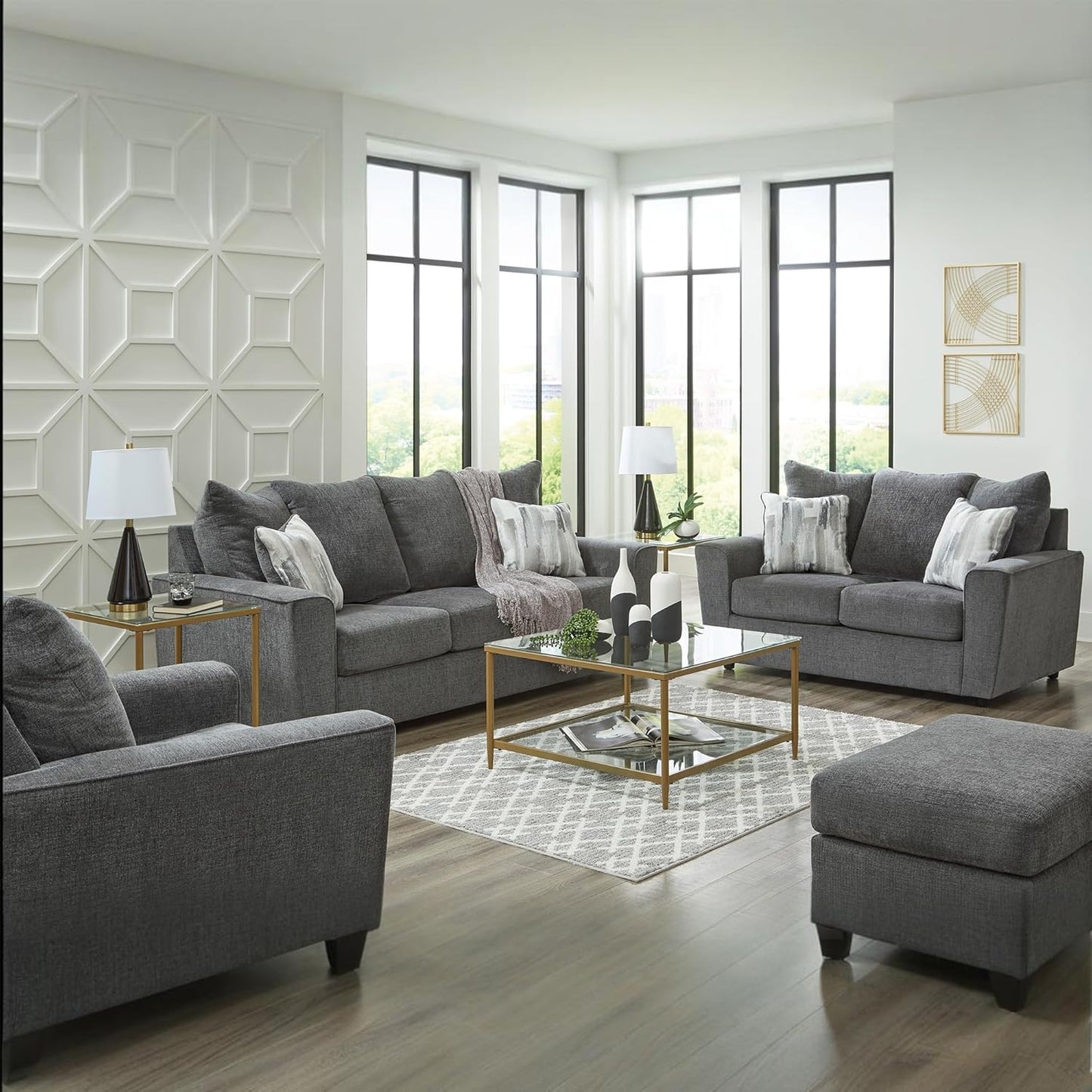 Casual Loveseat with Flared Arms Gray Upholstered Sofa for Living Room