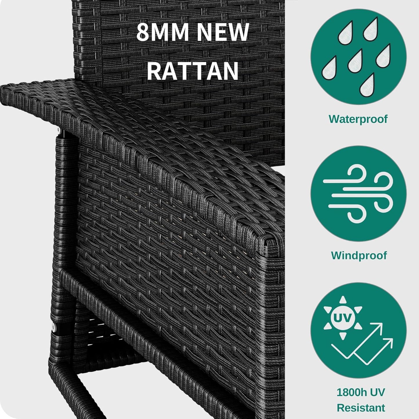 YITAHOME Hanging Porch Swing Chair Sits 3 People, Wicker Outdoor Swing Bench, Patio Lounge Chair, 1 Seating Cushion and 3 Back Cushions, w/Removable Covers, for Garden, Balcony, Backyard, Brown