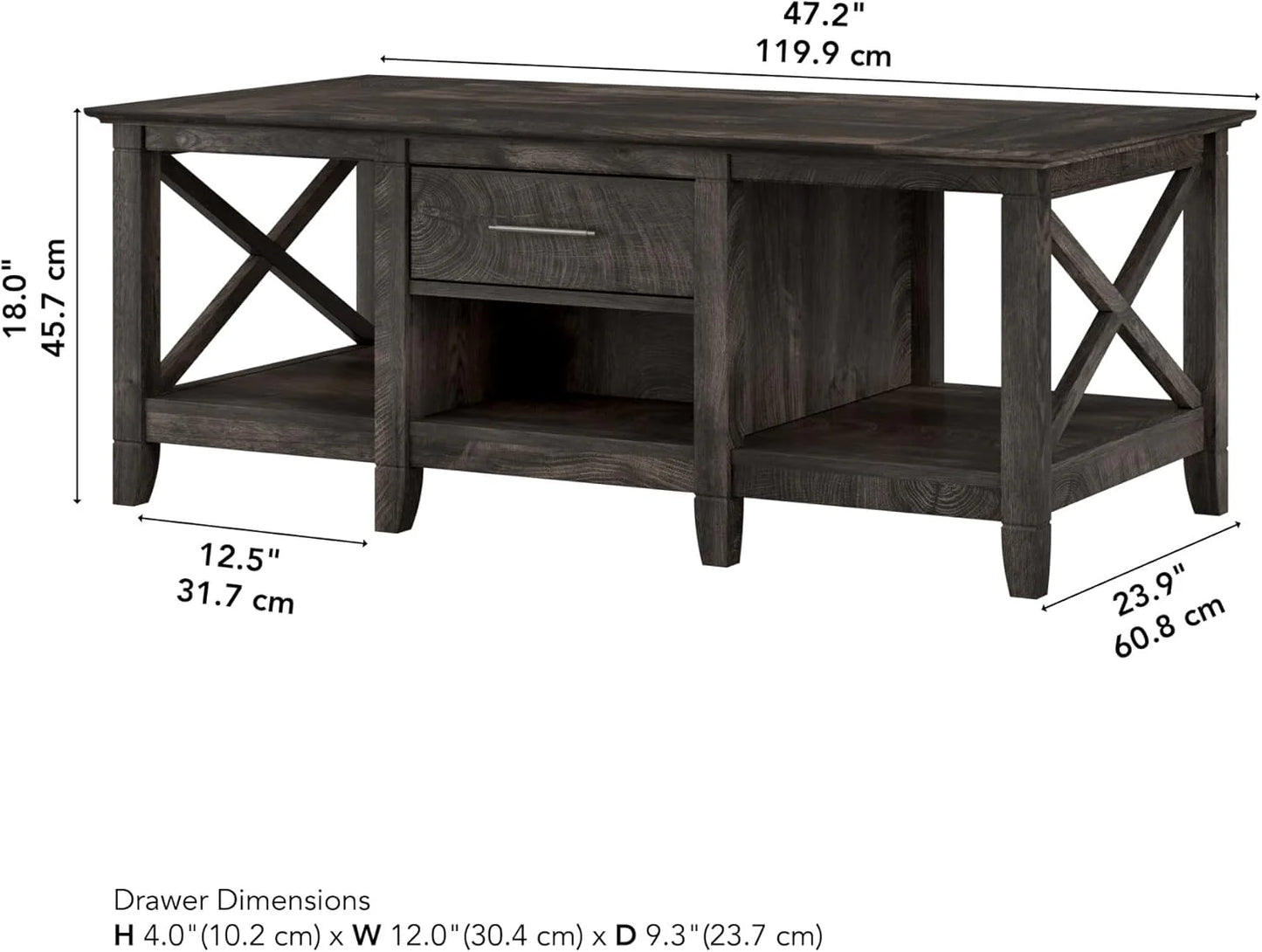 Key West Coffee Table with Storage in Washed Gray
