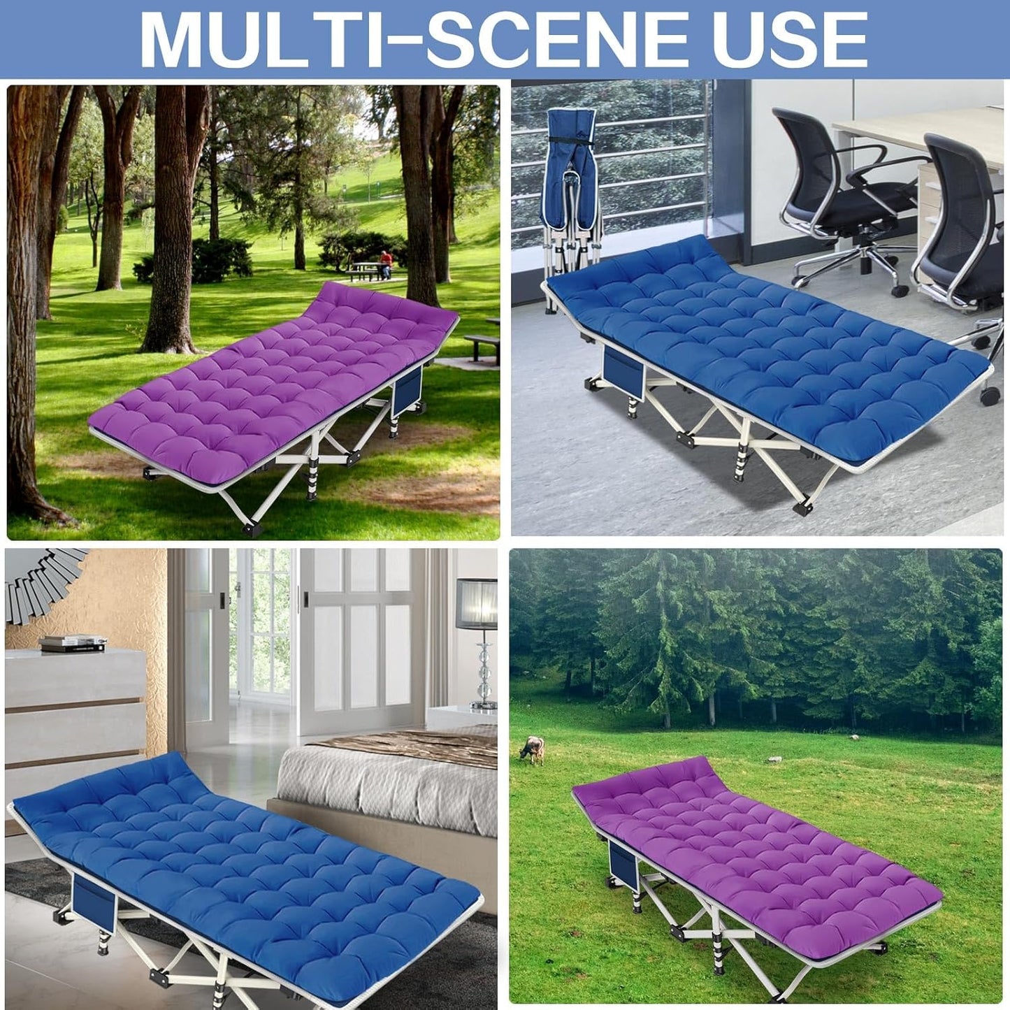 2-pack camping cots with mattresses, comfortable sleeping beds, adult camping cots, 2-person folding beds, heavy-duty sleeping beds