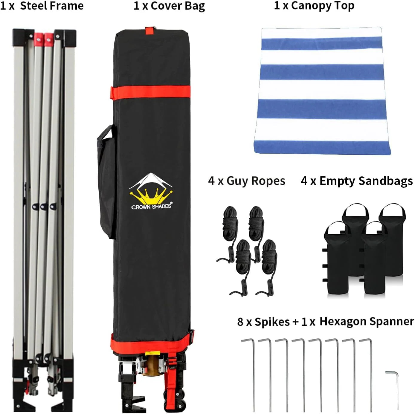 10x10 Pop-Up Awning - One-Click Installation Beach Tent - Outdoor Sunshade Silver Coated Top, 3 Heights and 4 Sand Pockets