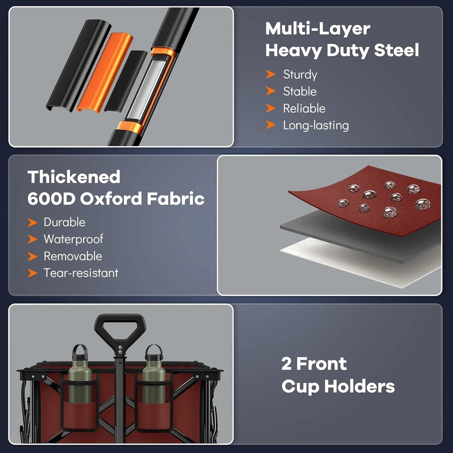 38" long foldable four-wheel stroller, foldable, 460 lb capacity, 220 liter heavy-duty folding beach stroller with large all-terrain tires