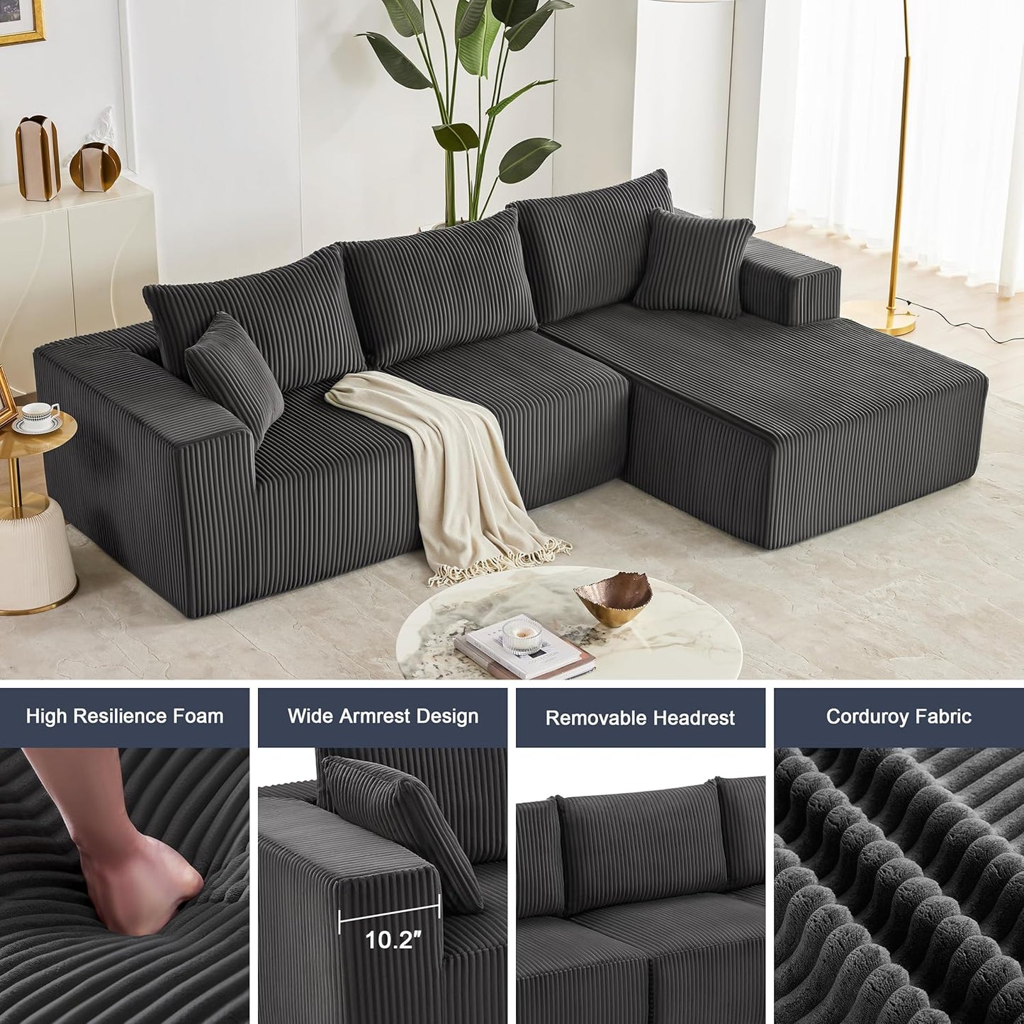 108 inch sectional sofa, cloud sectional sofa with deep seat, modern sectional L shaped sofa