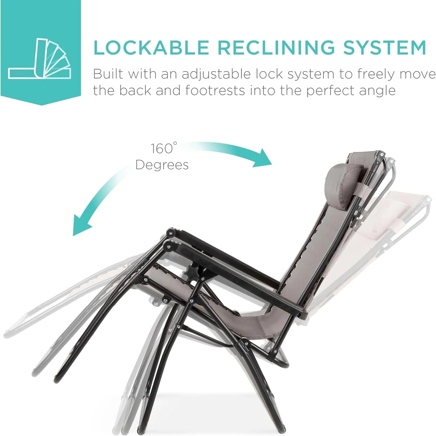 Best Choice Products Folding Zero Gravity Outdoor Recliner Patio Lounge Chair w/Adjustable Canopy Shade, Headrest, Side Accessory Tray, Textilene Mesh - Peacock Blue