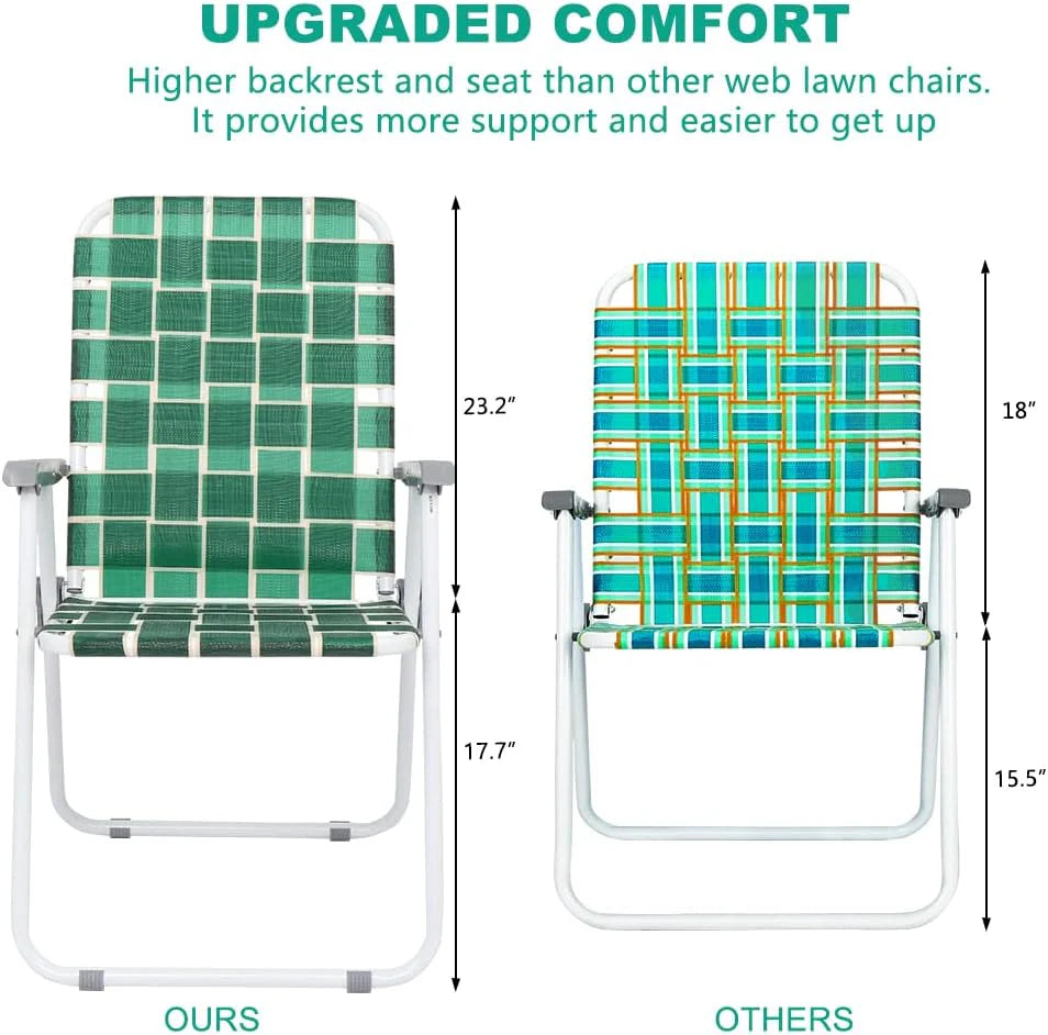 VINGLI Patio Lawn Webbed Folding Chairs Set of 2, Outdoor Beach Portable Lawn Chair Camping Chair Beach Chair