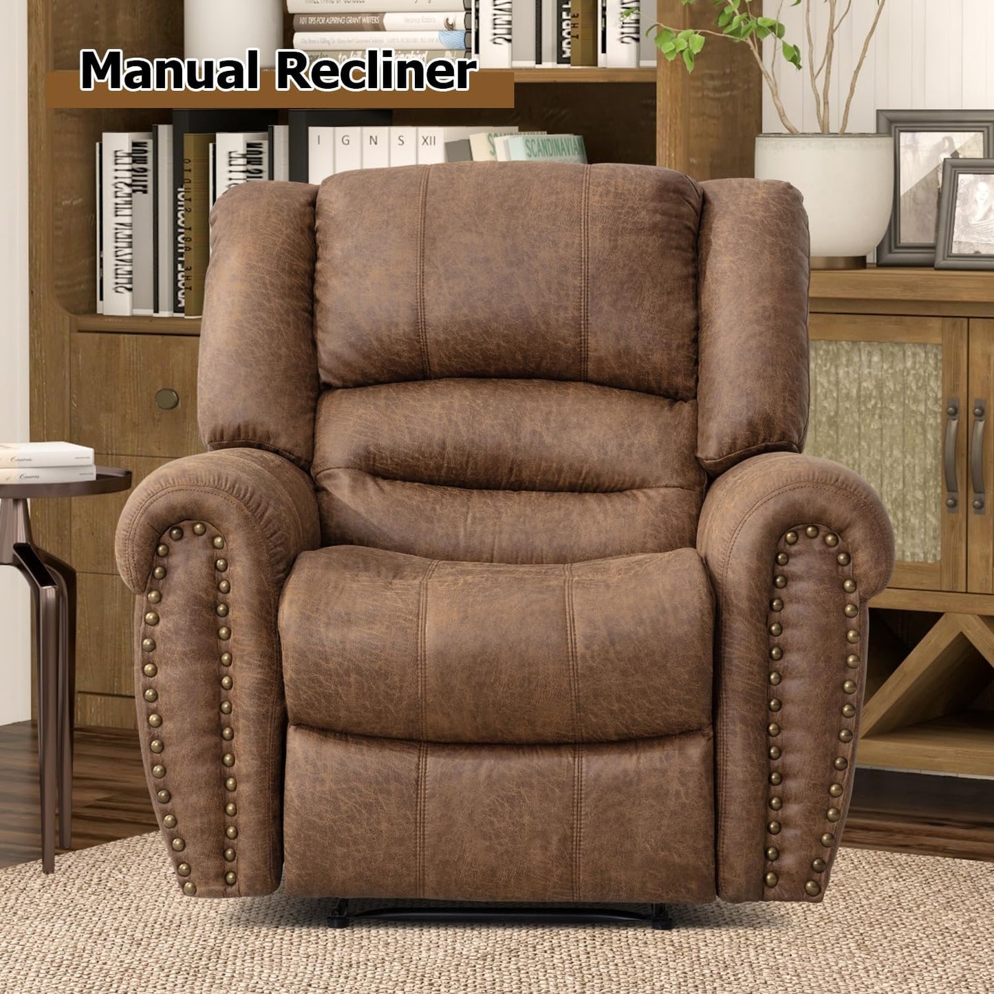 Leather recliner, classic traditional manual recliner, single sofa for living room