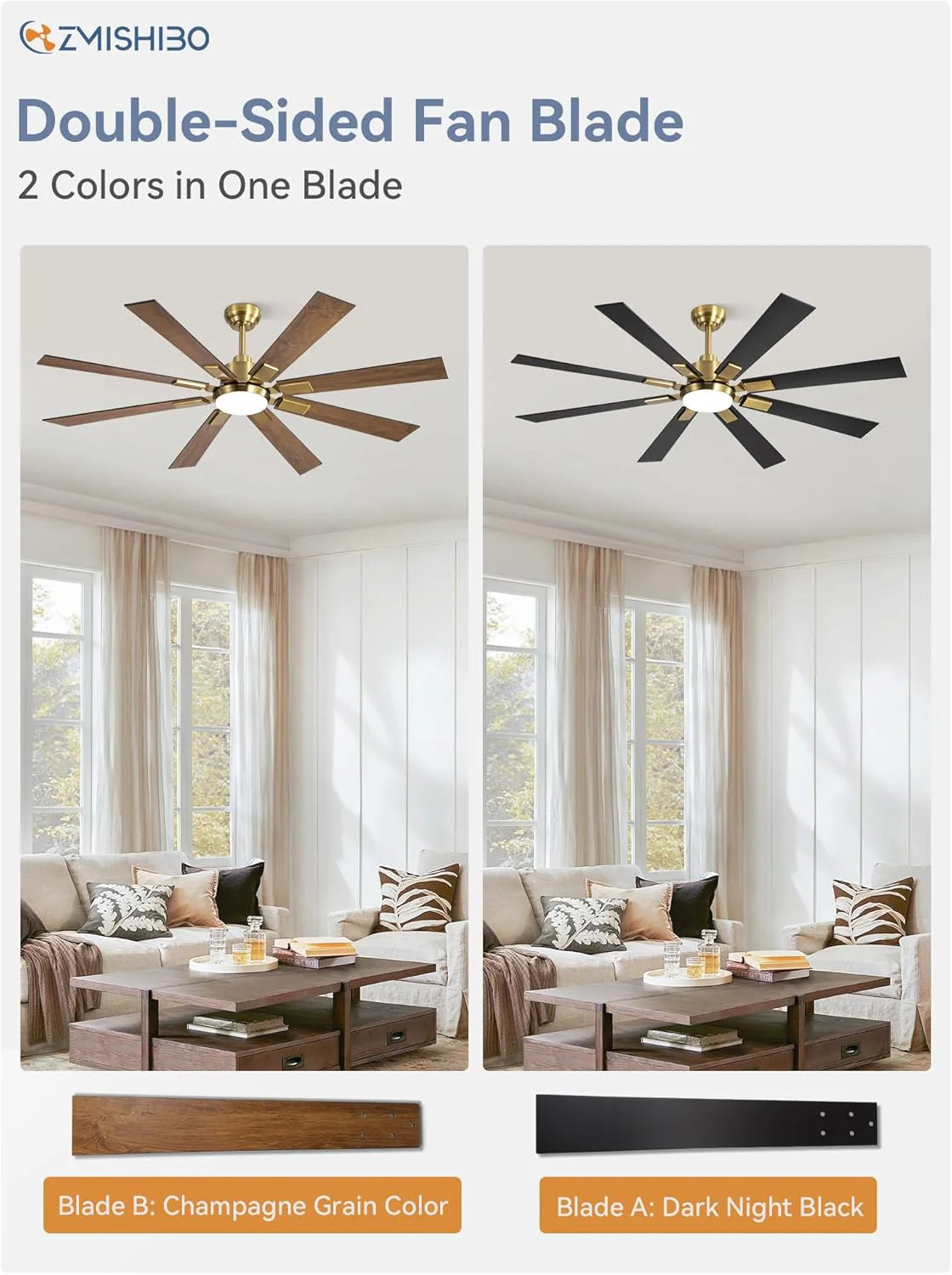 Zmishibo 72-inch large ceiling fan with lighting and remote indoor/outdoor