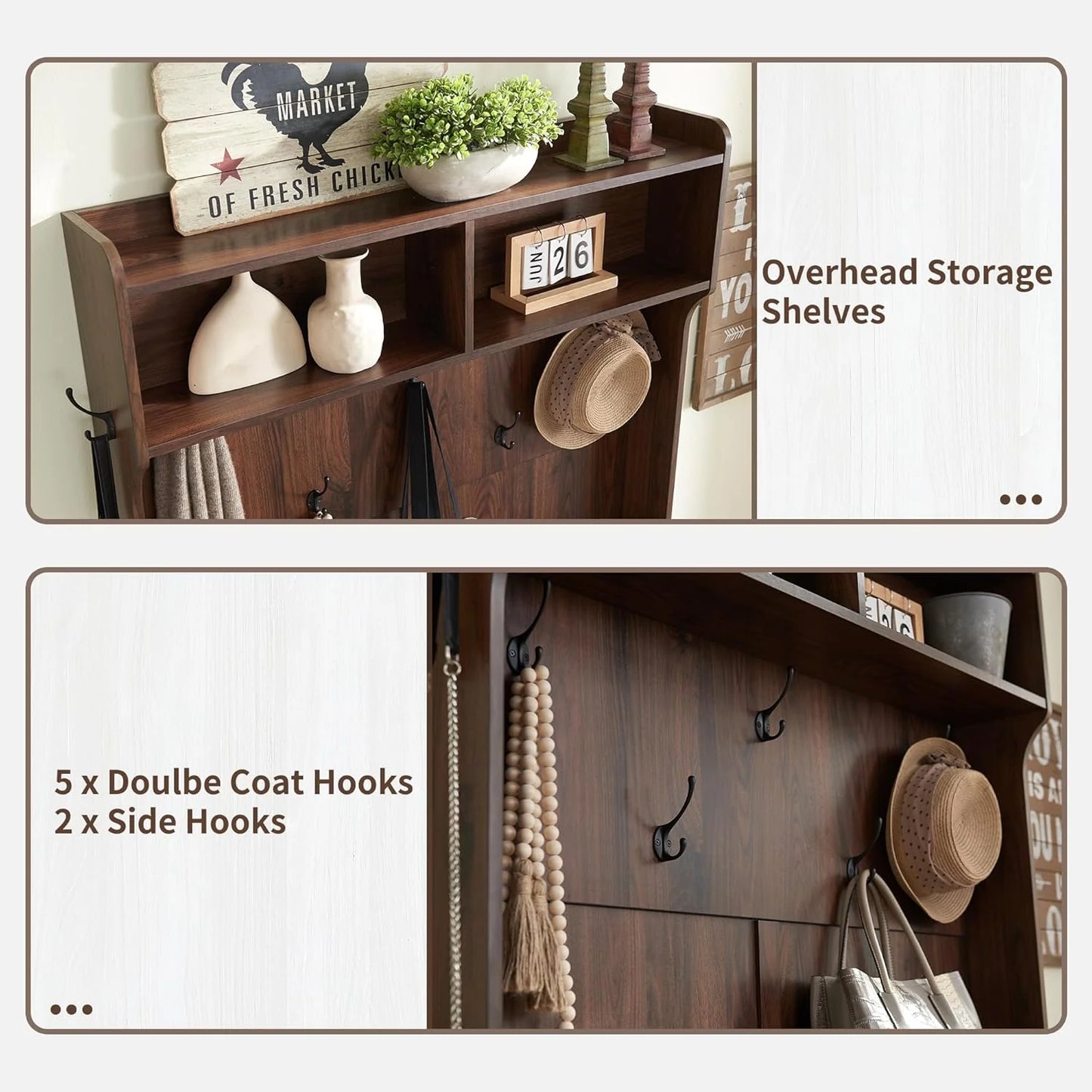 JXQTLINGMU 59-inch Farmhouse Foyer Tree with Shoe Storage, Entryway Bench Foyer Coat Rack Cabinet