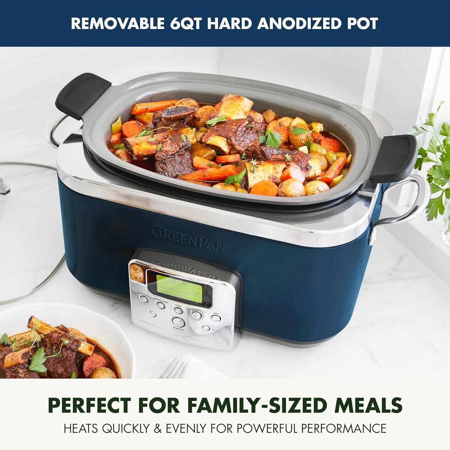 8-in-1 Programmable 6QT Electric Slow Cooker with Dishwasher-Safe Lid and Removable Base