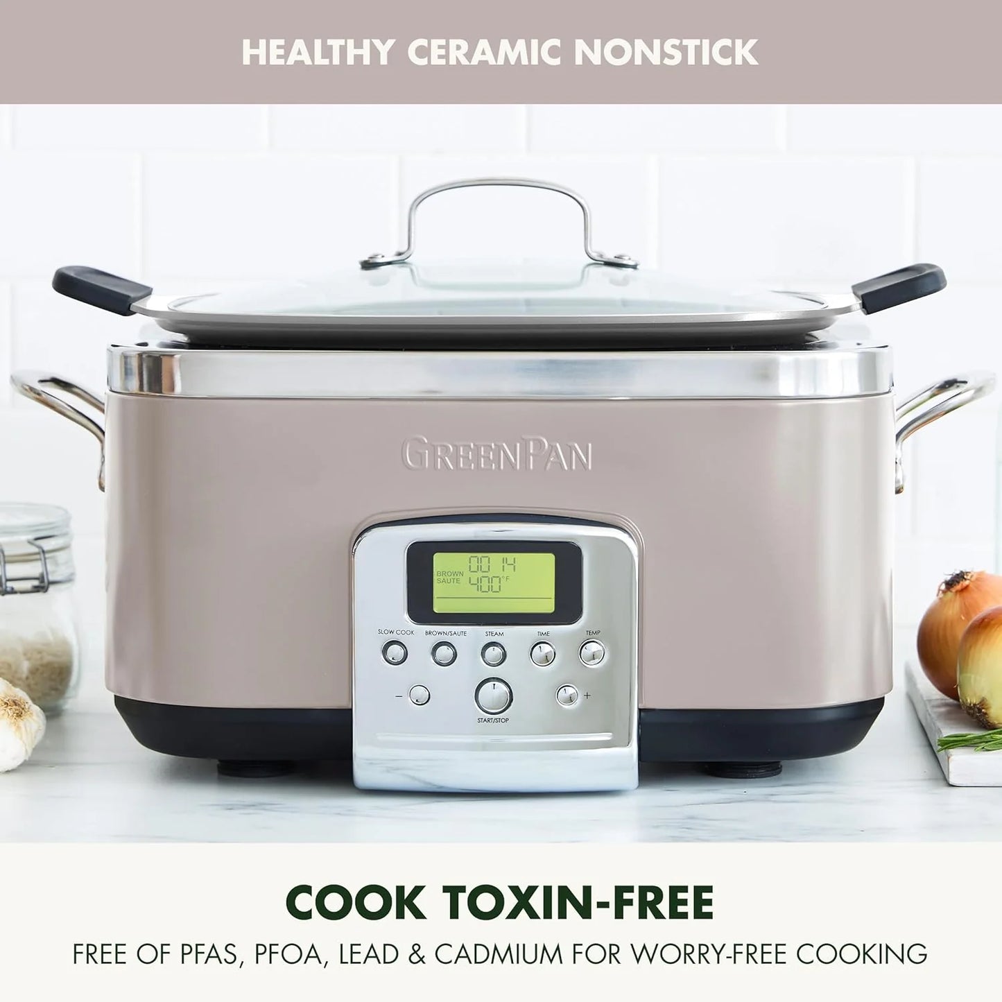 8-in-1 Programmable 6QT Electric Slow Cooker with Dishwasher-Safe Lid and Removable Base