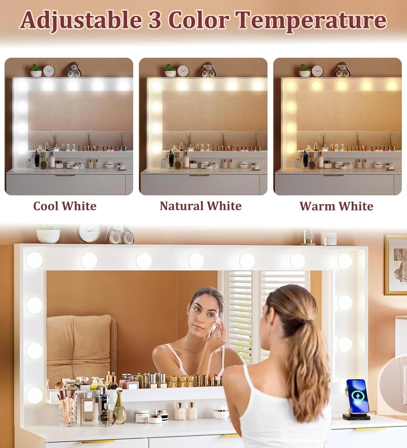 Vanity Desk with Mirror and Lights 39.3in Makeup Vanity with Large Mirror