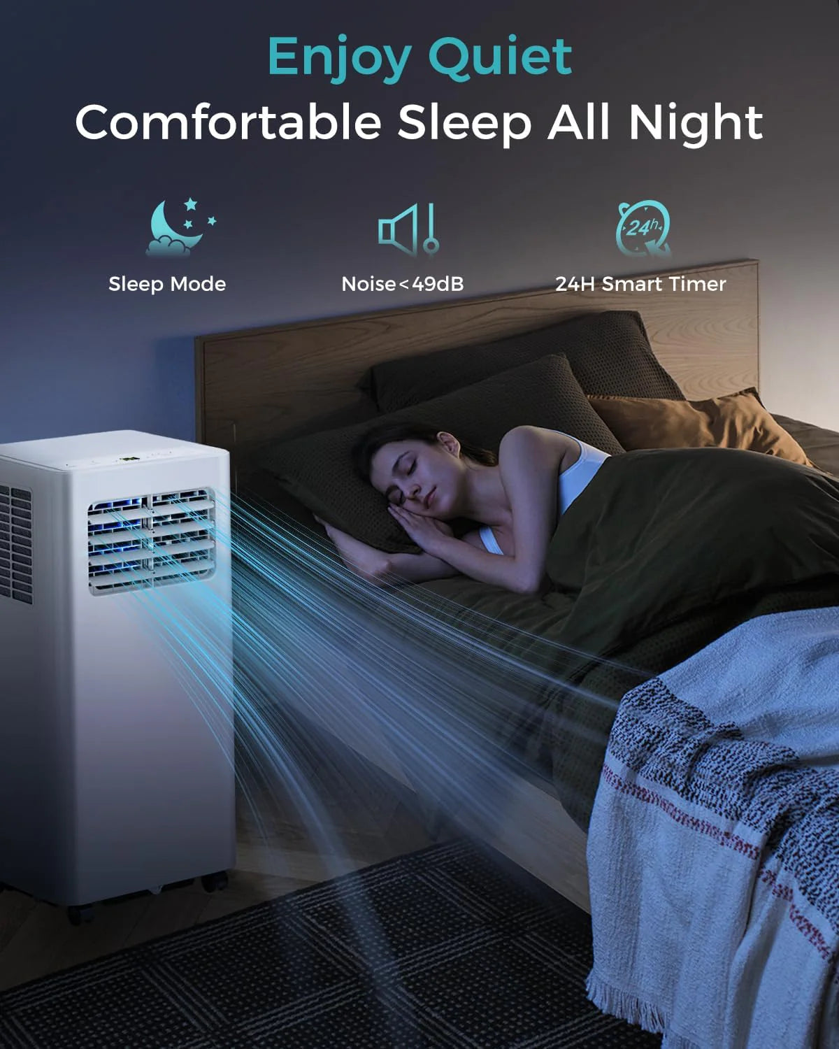 8,000 BTU Portable Air Conditioner - 3-in-1 AC Unit with Remote Control, Ultra-Quiet Cooling for Rooms up to 350 sq. ft., 24H Timer, Sleep Mode