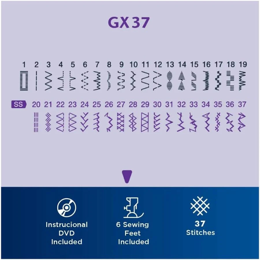 Sewing Machine, GX37, 37 Built-in Stitches, 6 Included Sewing Feet