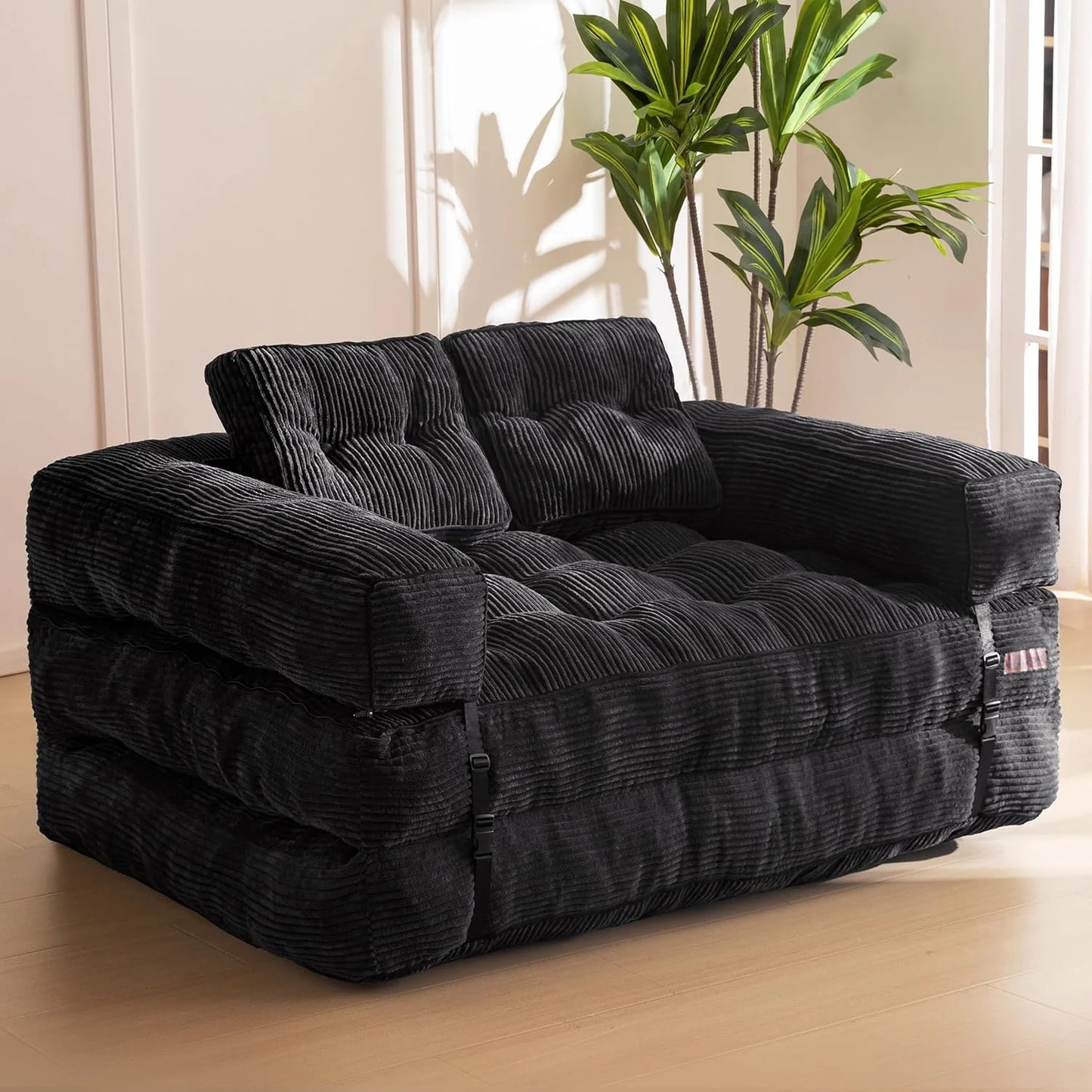 Folding Sofa Bed, L-Shaped Convertible Sofa Bed with Armrests and Pillows,