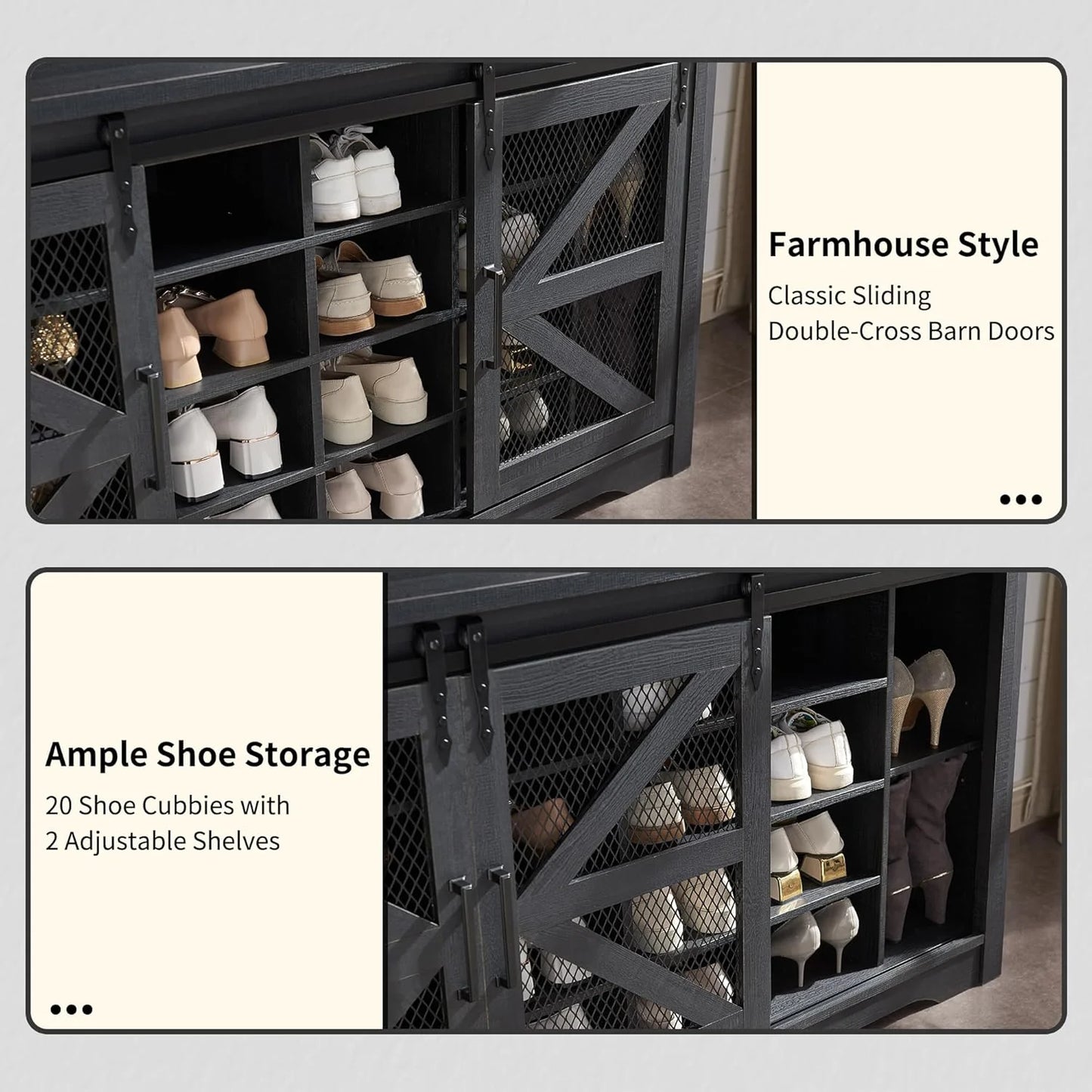 JXQTLINGMU 59-inch Farmhouse Foyer Tree with Shoe Storage, Entryway Bench Foyer Coat Rack Cabinet