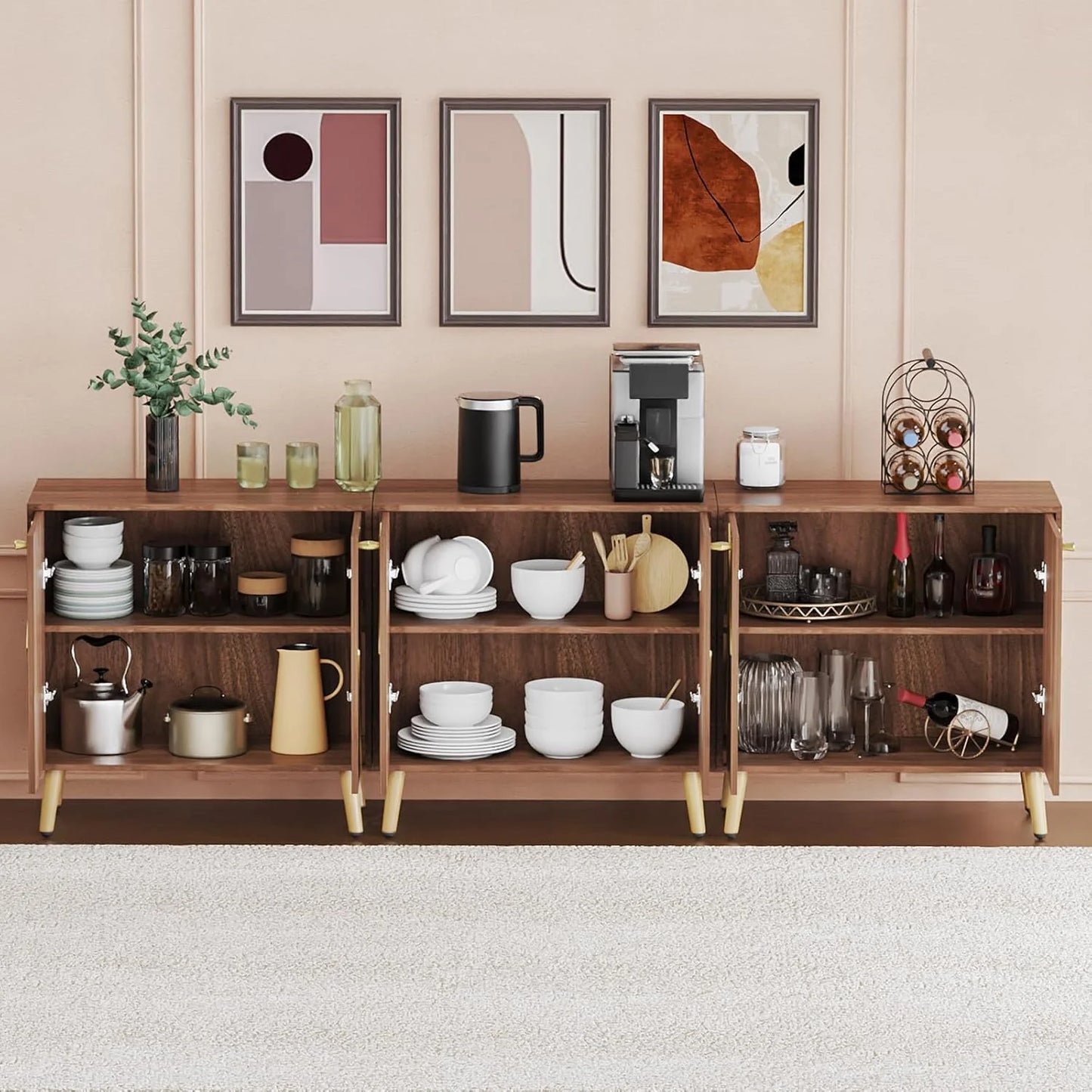 Free Standing Cabinet Black Wood for Living Room, Bedroom, Dining Room, Hallway