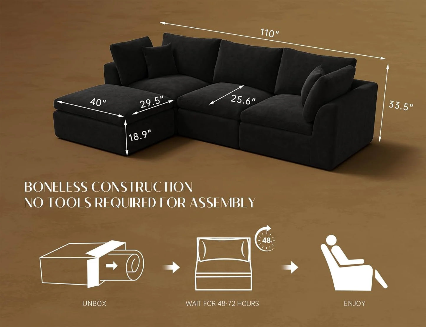 110 inch cloud sectional sofa for living room, convertible L-shaped sofa 3 seater sectional sofa