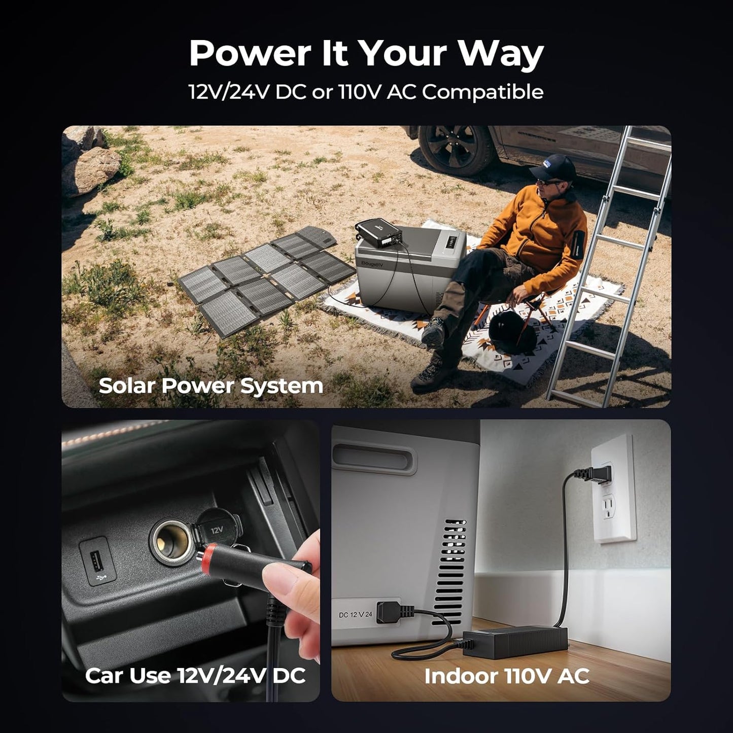 BougeRV 12 Volt Refrigerator 12V Car Fridge 23 Quart Portable Freezer Compressor Cooler 12/24V DC 110~240 Volt AC for Truck Van RV Camper SUV Travel Camping Road Trips Tailgating -8℉~50℉