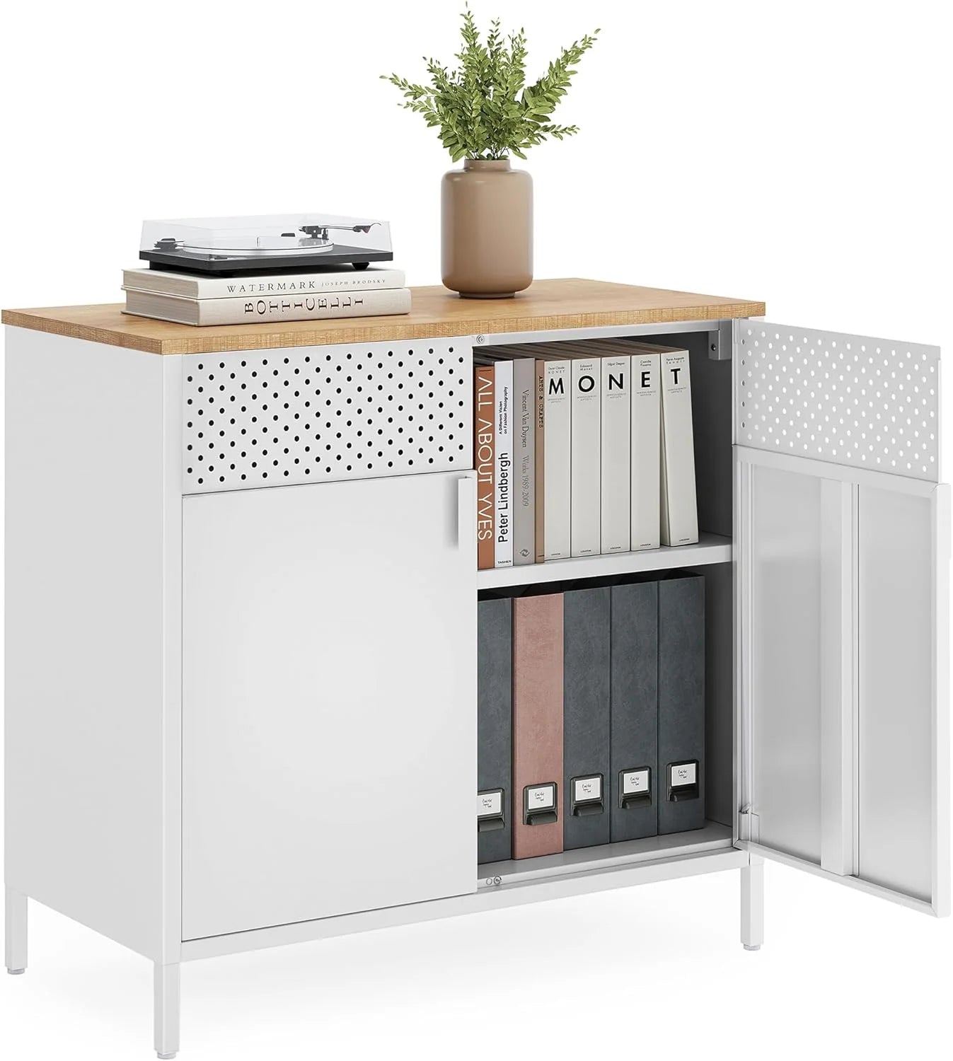 SONGMICS Storage Cabinet, Metal Cabinet, Sideboard with 2 Doors, 15.7 x 31.5 x 29.9 inches