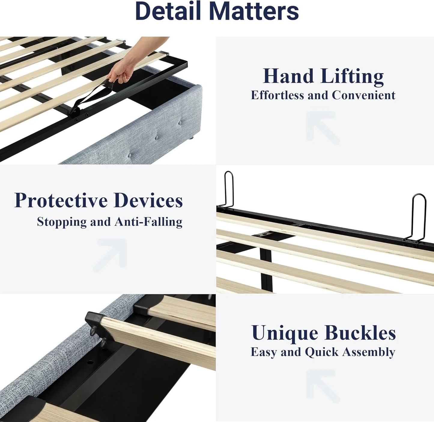 Allewie Queen Size Lift Up Storage Bed, Modern Wingback Headboard, Hydraulic Support, No Box Spring Needed, Light Beige