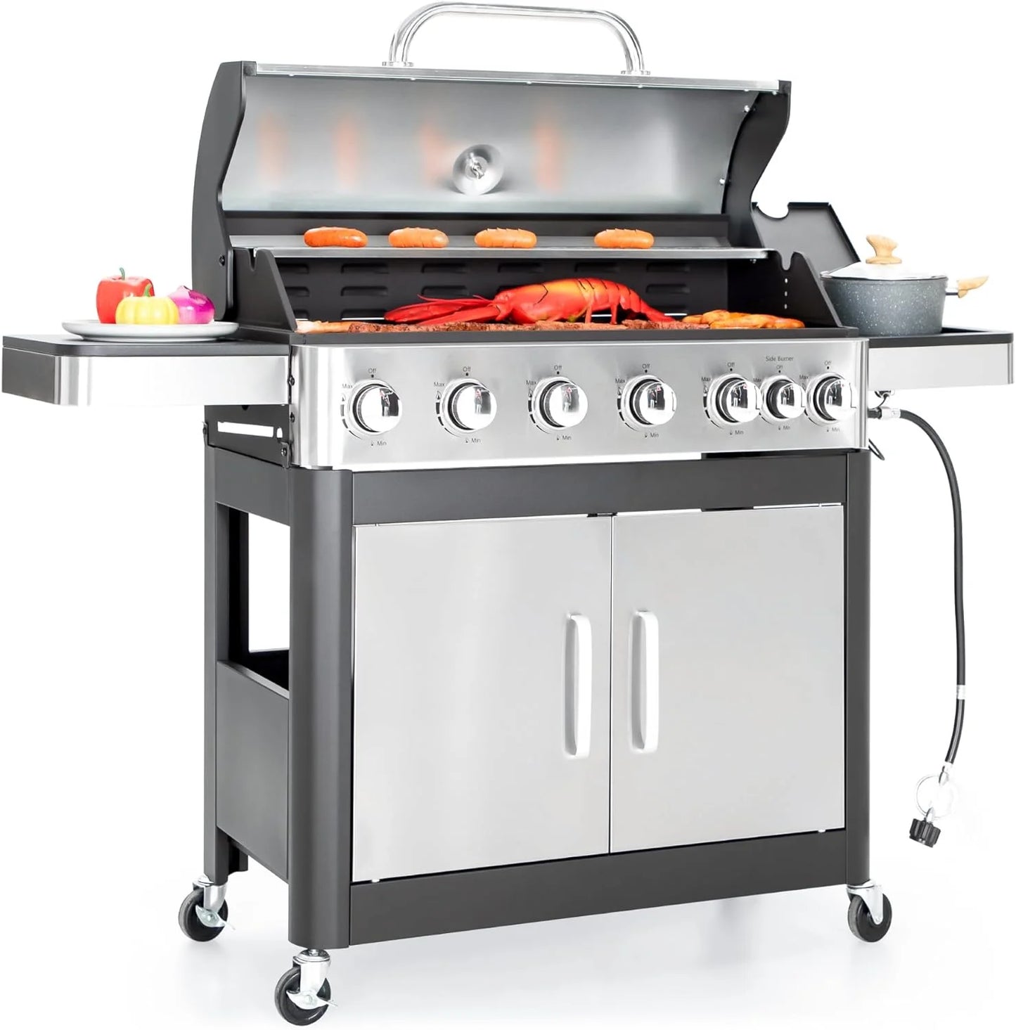 Captiva Designs 4-Burner Propane Gas BBQ Grill with Side Burner & Porcelain-Enameled Cast Iron Grates, 42,000 BTU Output Stainless Steel Grill for Outdoor Cooking Kitchen and Patio Backyard Barbecue