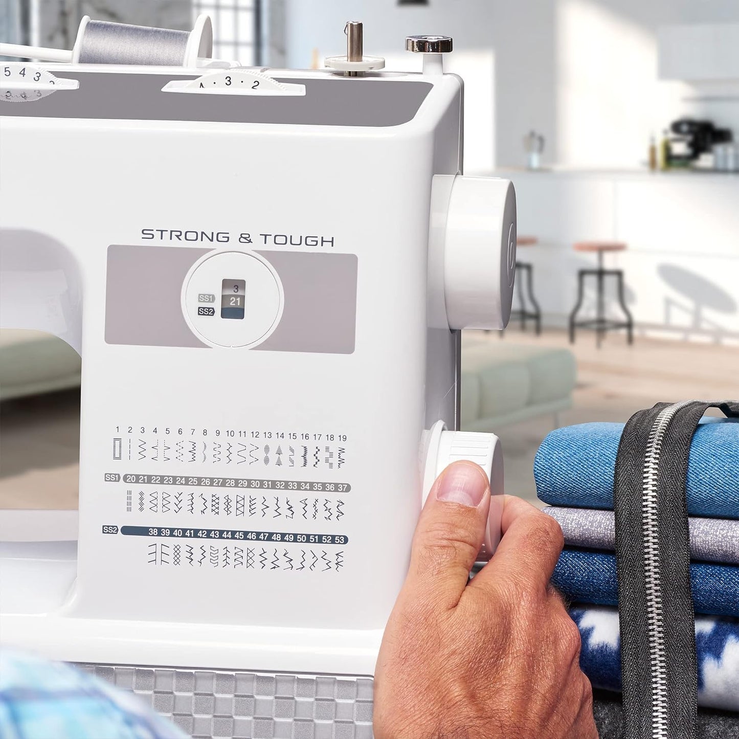 Sewing Machine, Strong & Tough, 37 Built-in Stitches, Free Arm Option, 6 Included Feet