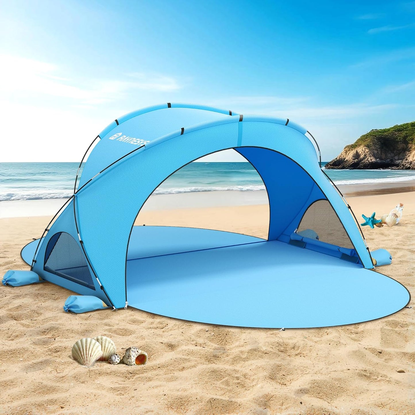 Beach Tent Sun Shelter, Beach Shade Tent with UPF50+ UV Protection, Beach Sun Shelter, Beach Shade with 2 Zippered Doors, Portable Beach Tent for Beach Camping Fishing