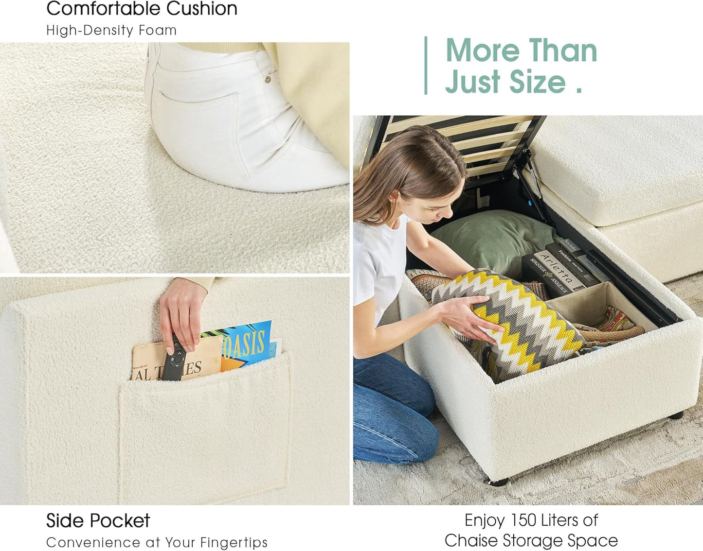 VanAcc Sofa Bed, Sleeper Sofa with Storage Chaise- 2 in 1 Pull Out Couch Living Room, Comfy Sleeper Couch