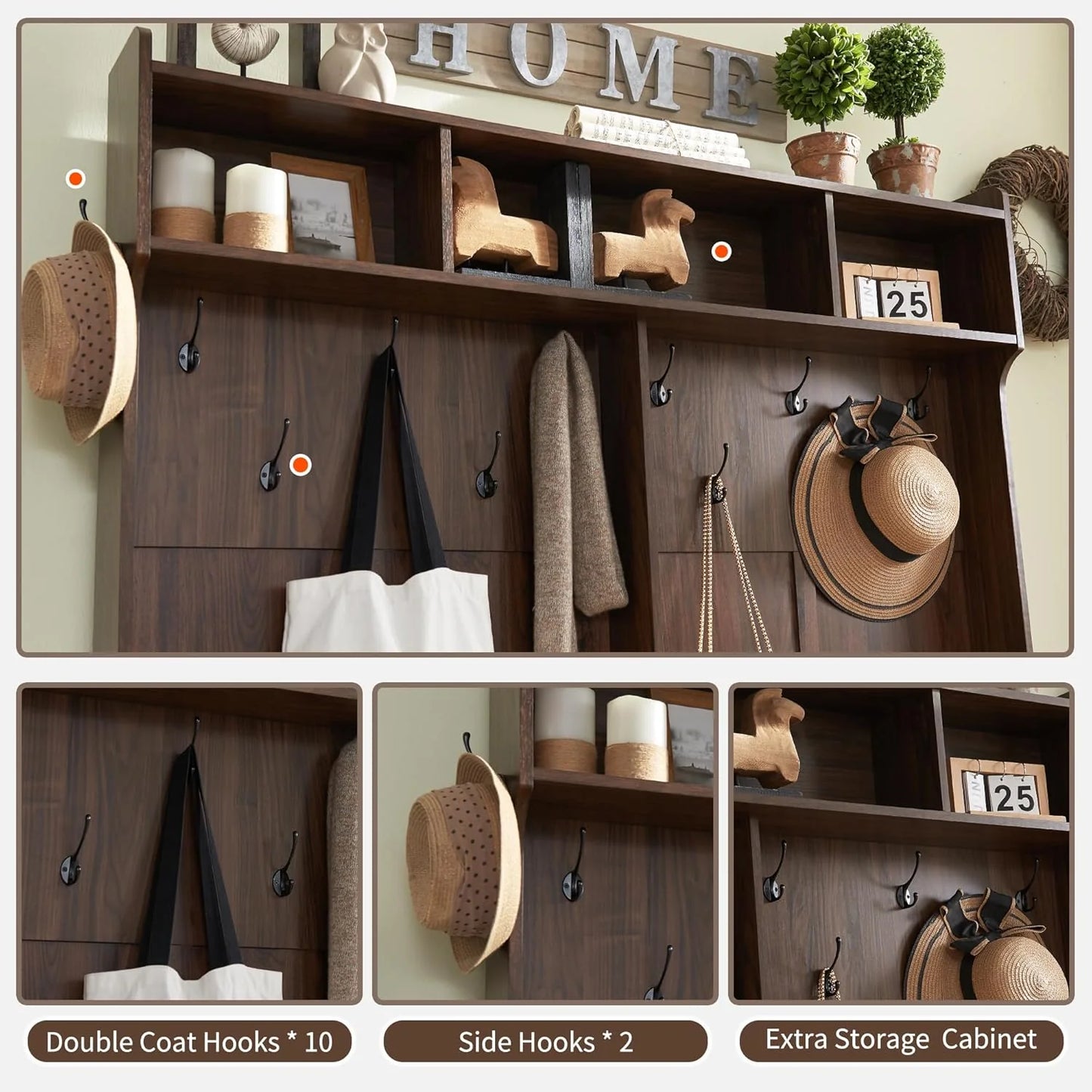 JXQTLINGMU 59-inch Farmhouse Foyer Tree with Shoe Storage, Entryway Bench Foyer Coat Rack Cabinet