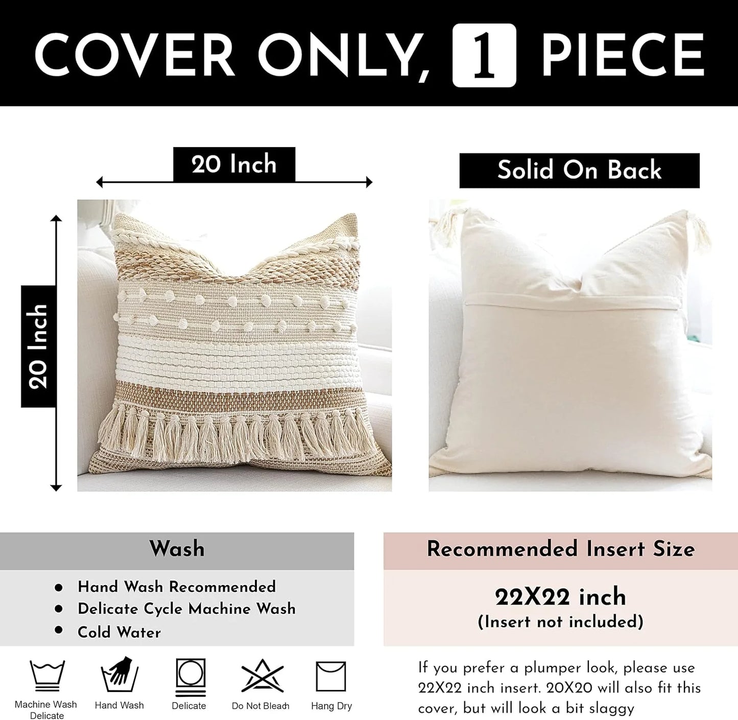 Blue Boho Decorative Throw Pillow Cover 20x20